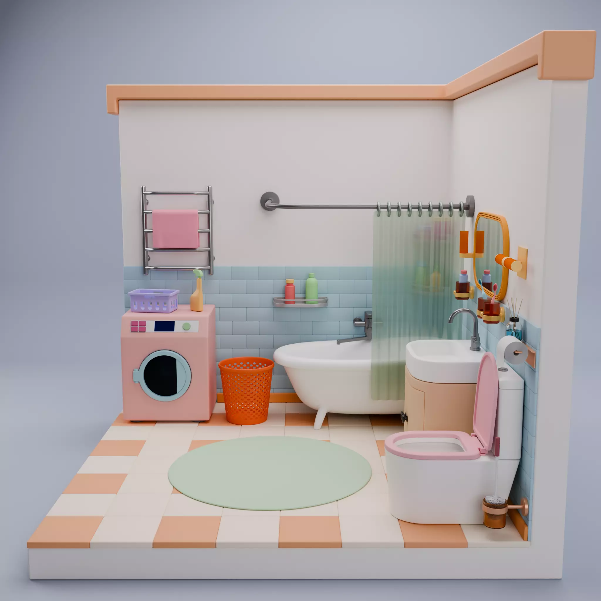 Isometric Bathroom Duo Low-poly 3D model_3