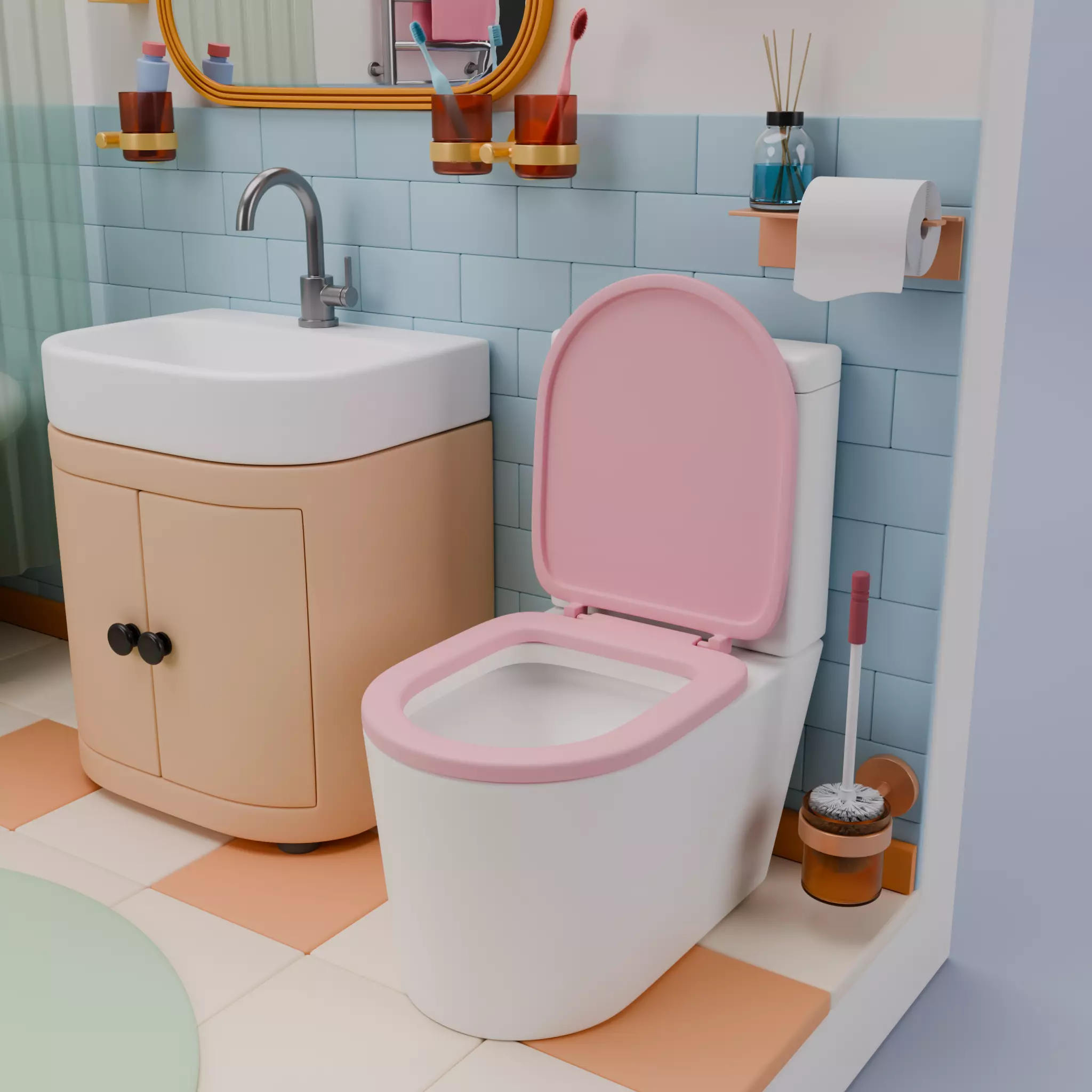 Isometric Bathroom Duo Low-poly 3D model_13