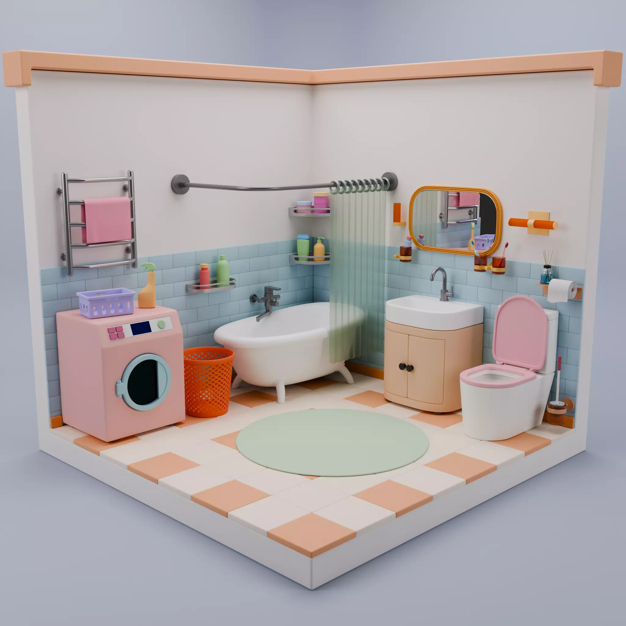 Isometric Bathroom Duo Low-poly 3D model_1