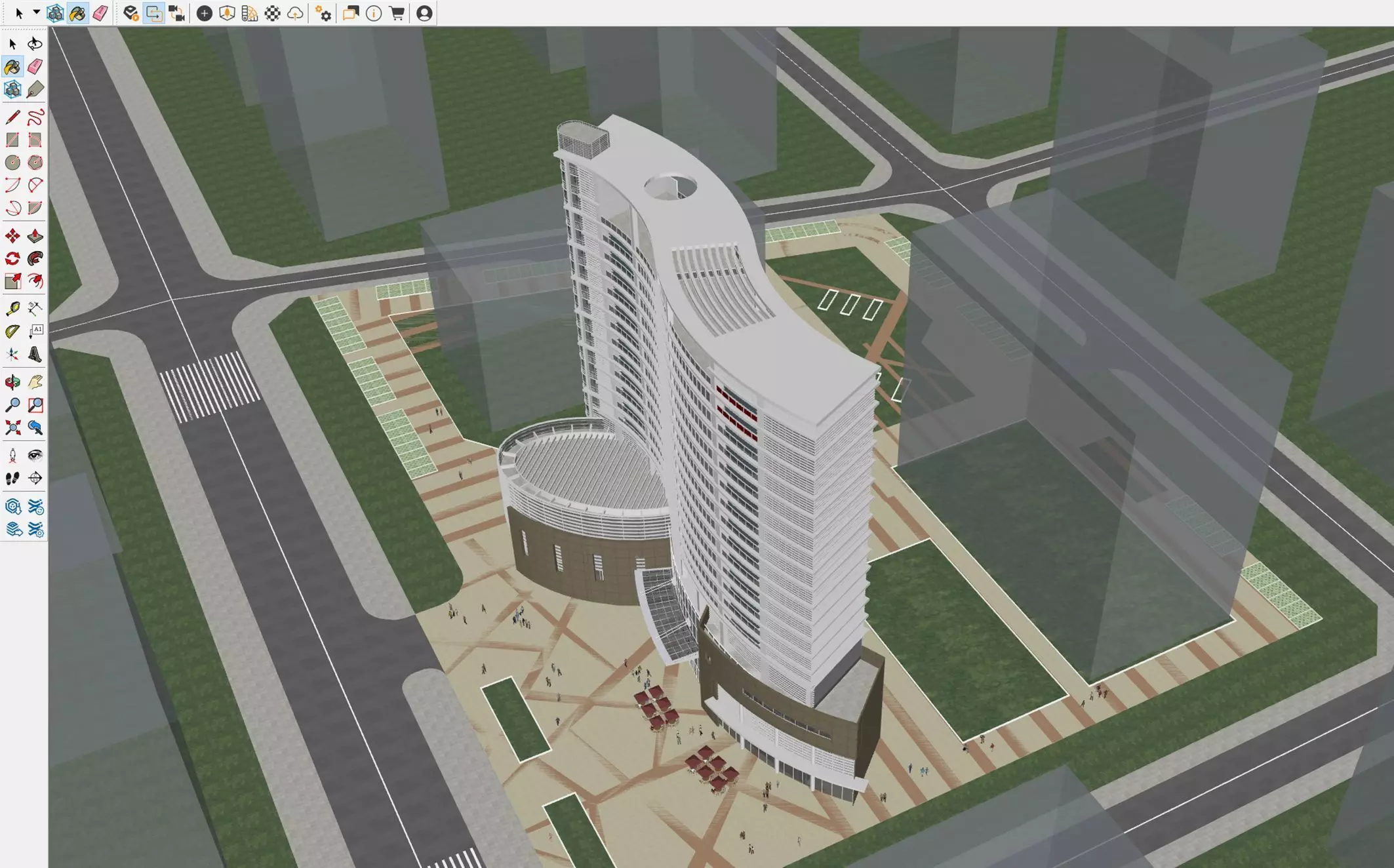 Modern Hotel Tower Exterior 3D model_15