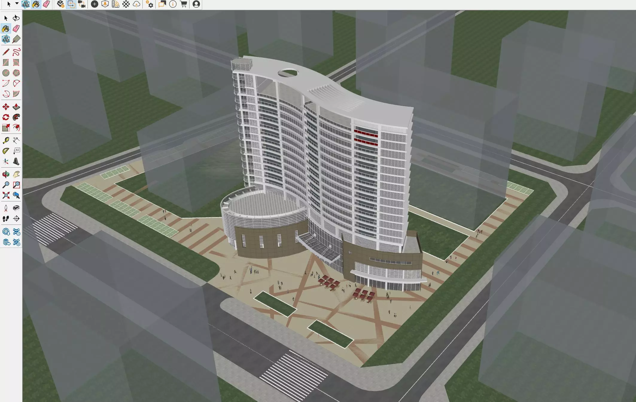 Modern Hotel Tower Exterior 3D model_17