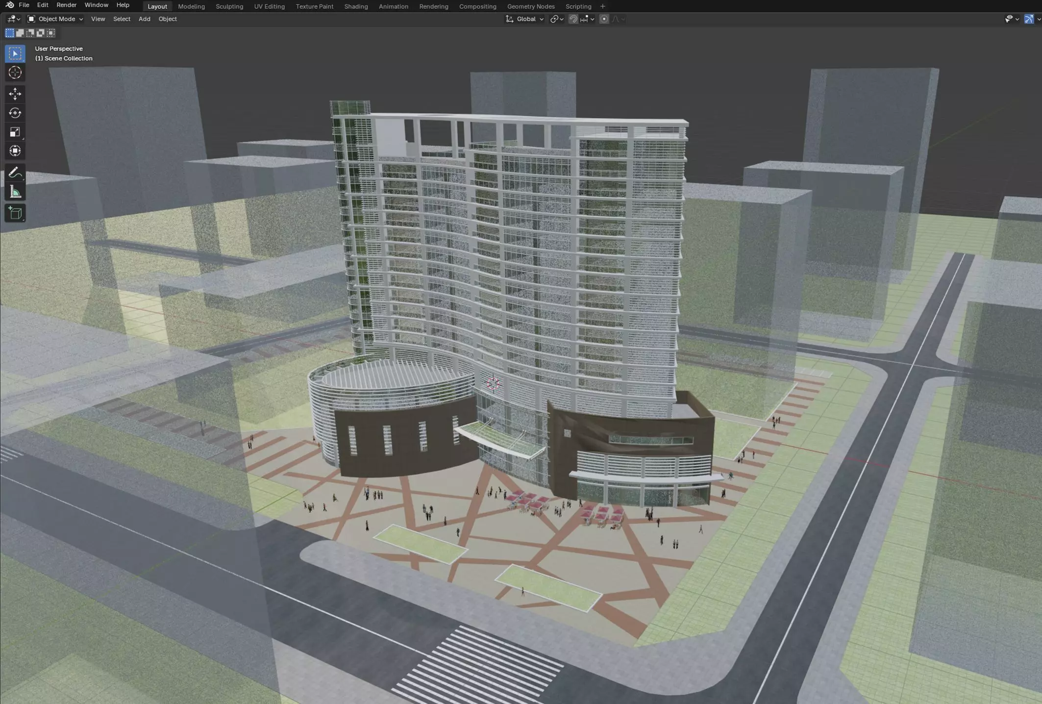 Modern Hotel Tower Exterior 3D model_5