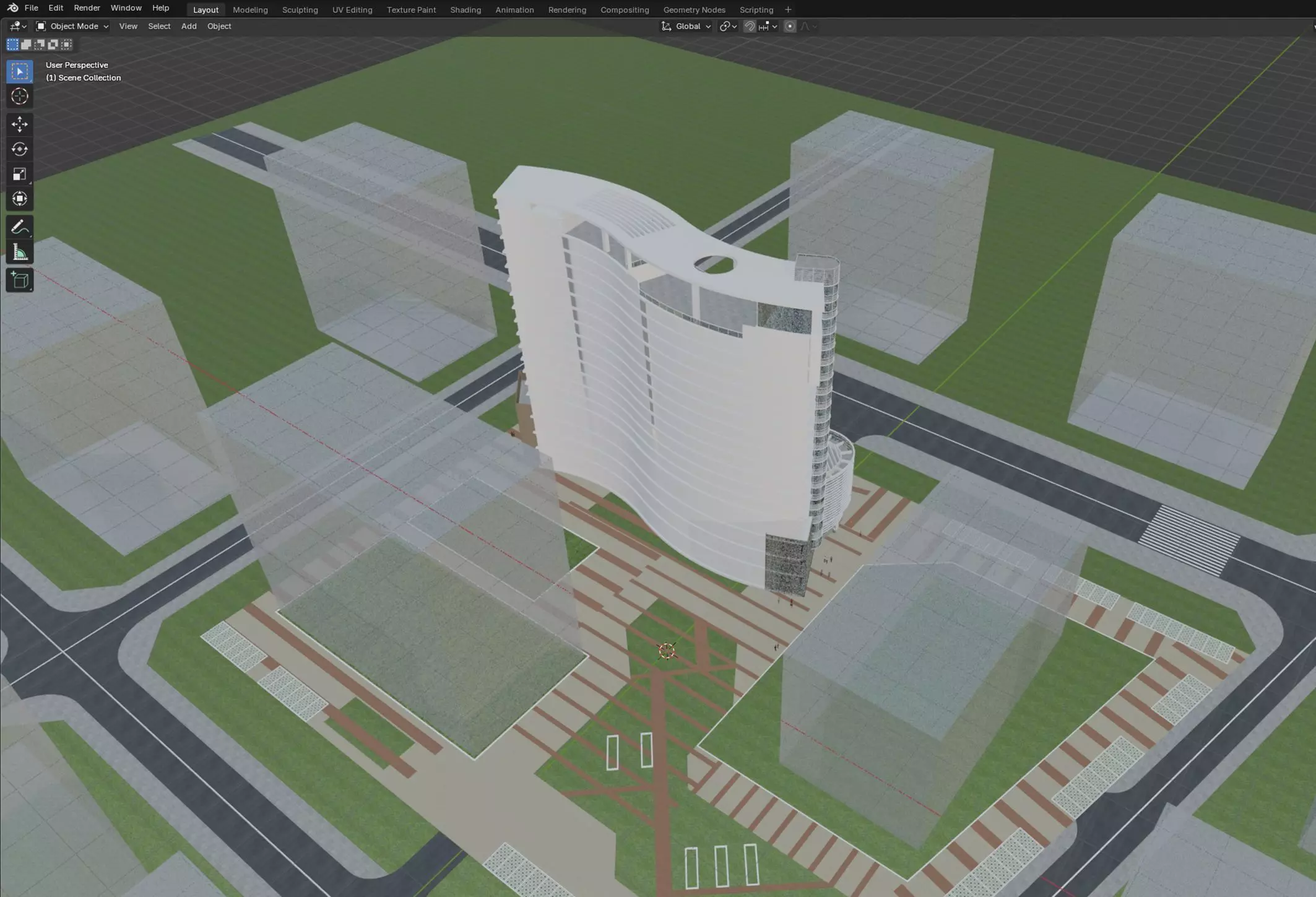 Modern Hotel Tower Exterior 3D model_7