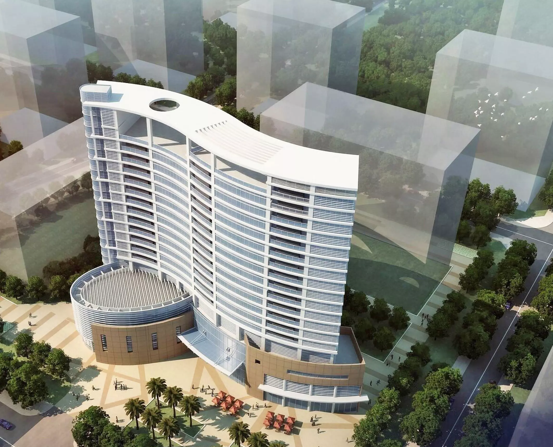 Modern Hotel Tower Exterior 3D model_3