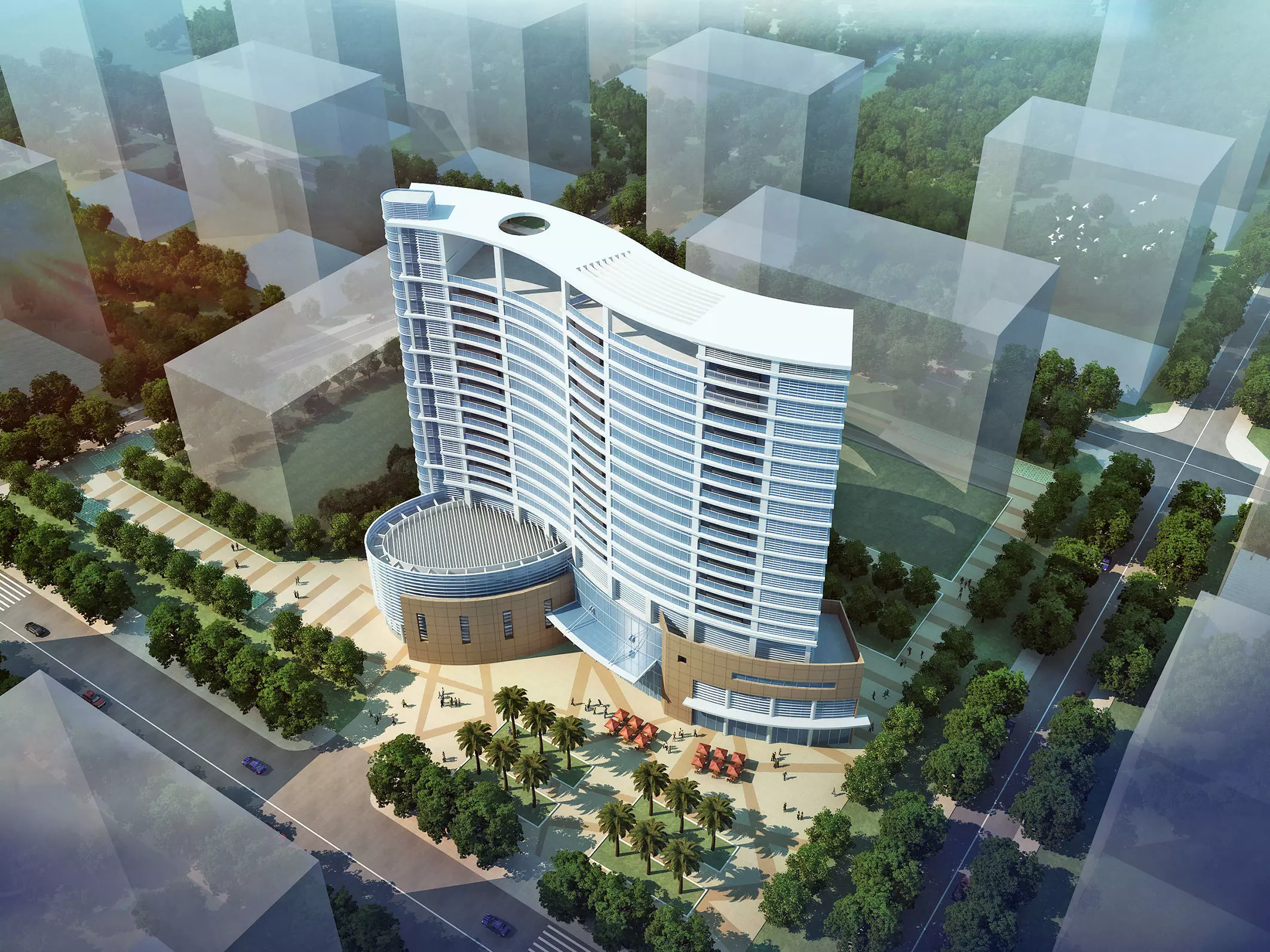 Modern Hotel Tower Exterior 3D model_1