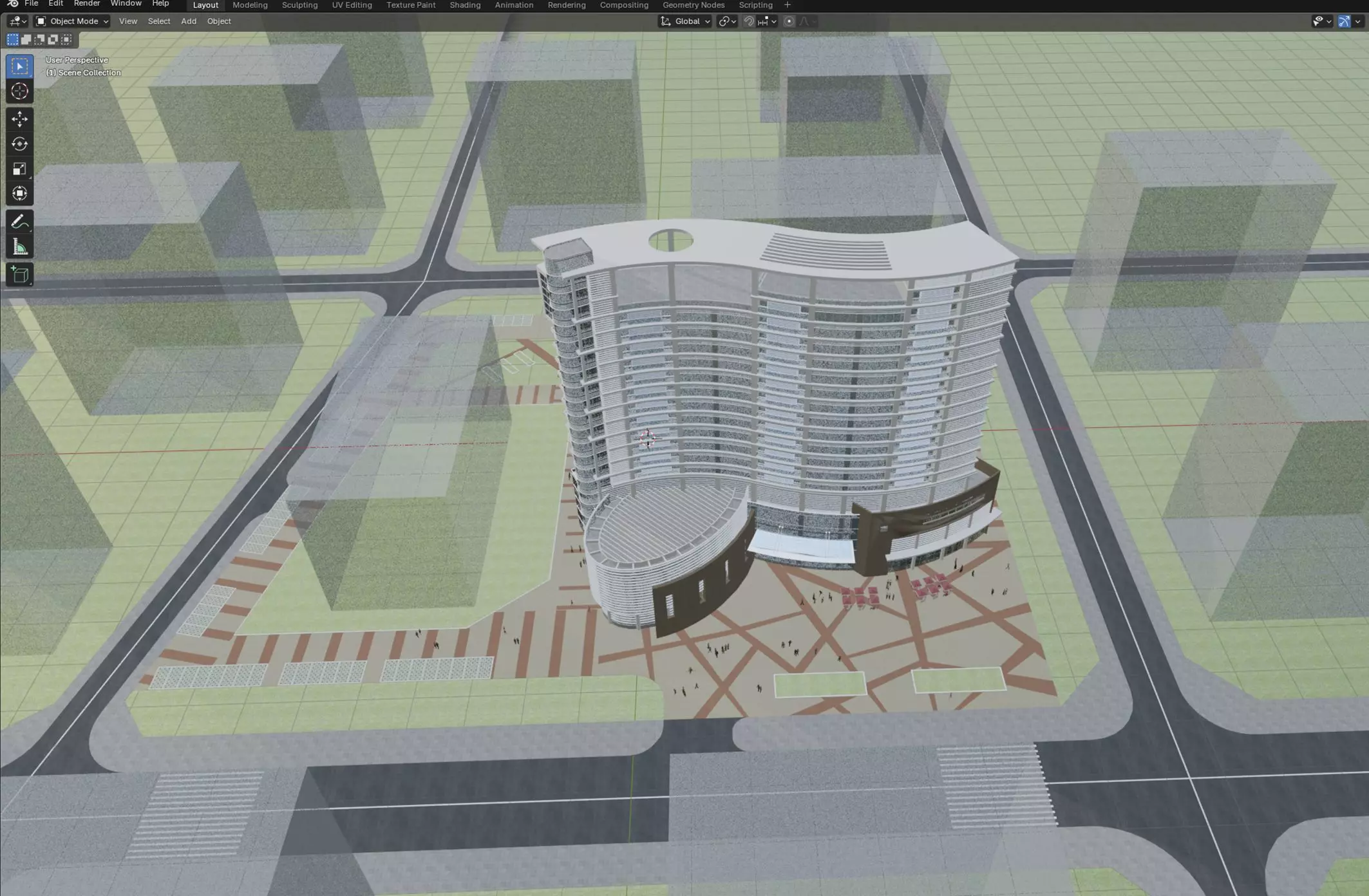 Modern Hotel Tower Exterior 3D model_4