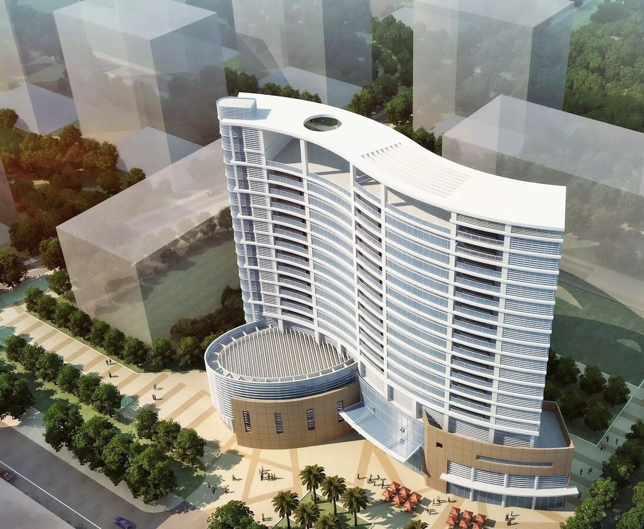 Modern Hotel Tower Exterior 3D model_2