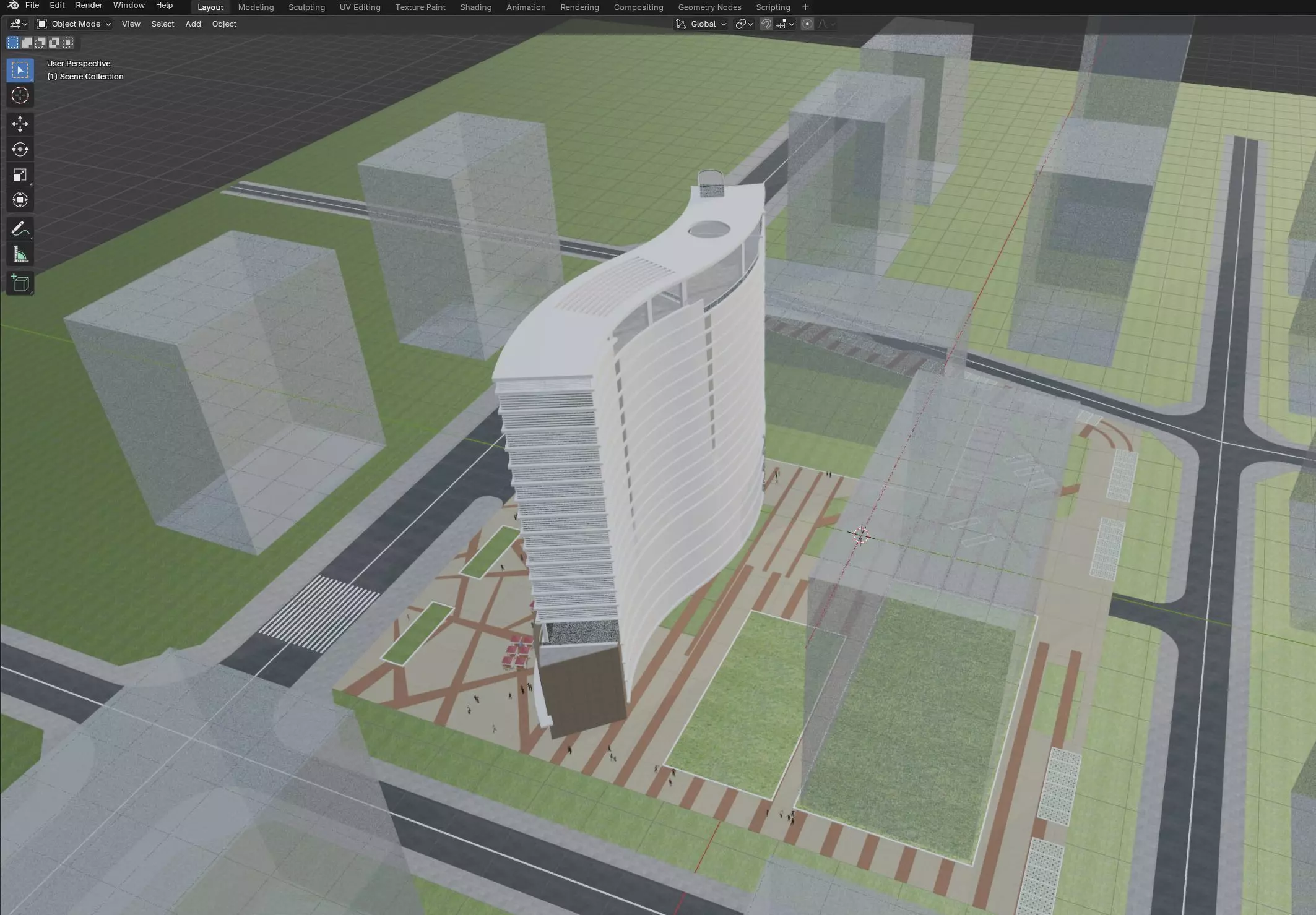 Modern Hotel Tower Exterior 3D model_6