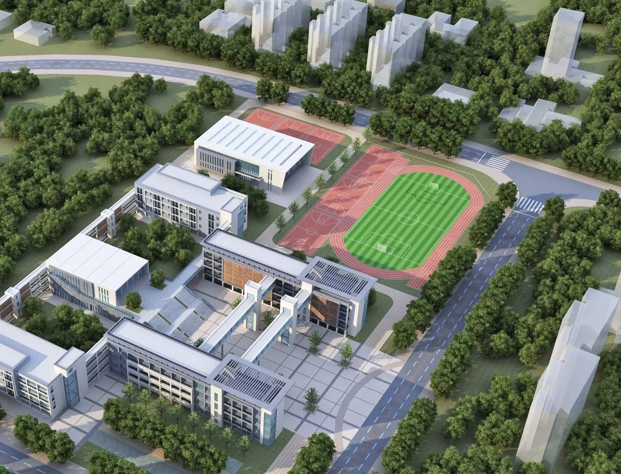 Modern School Campus Exterior 3D model_2