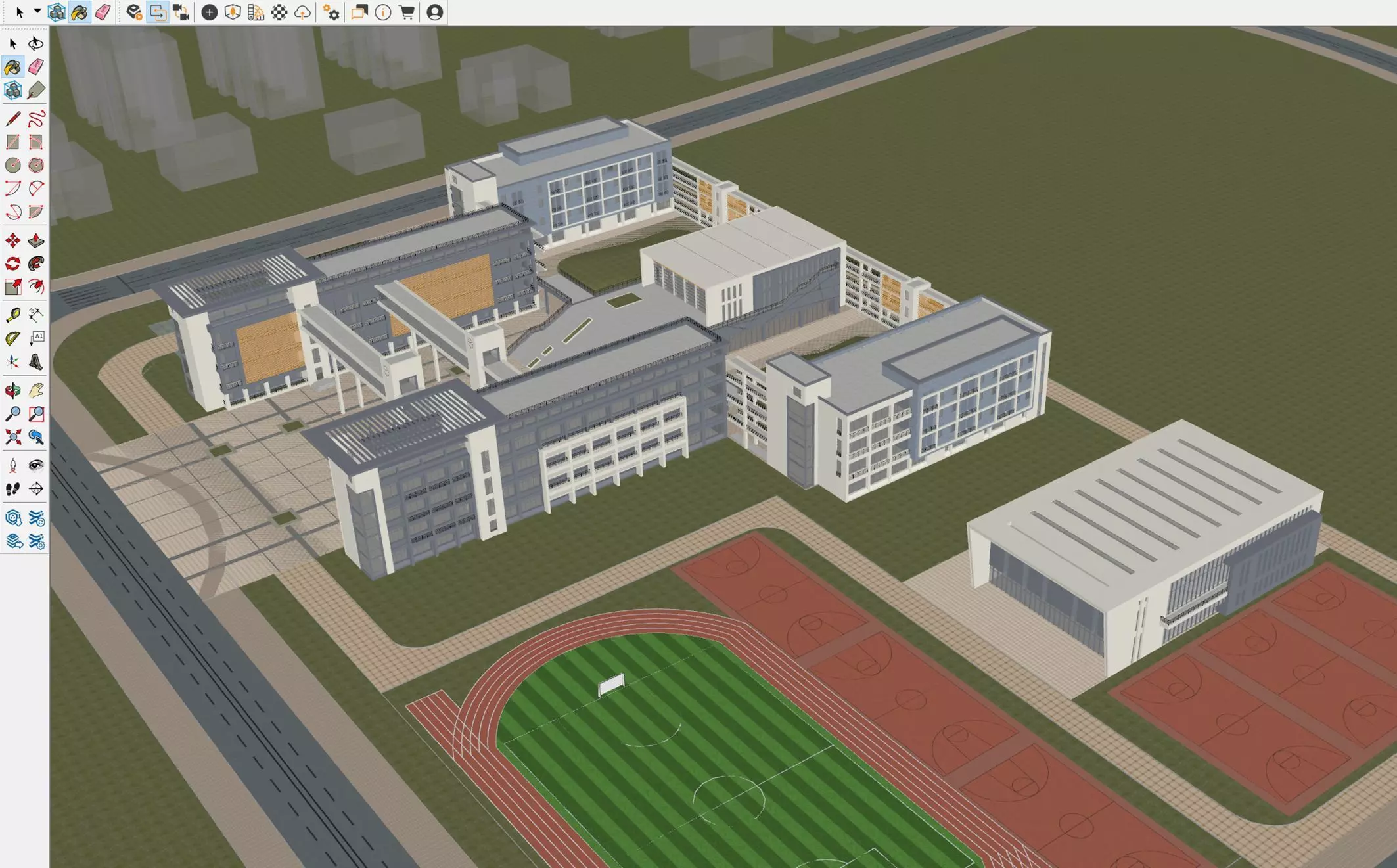 Modern School Campus Exterior 3D model_10