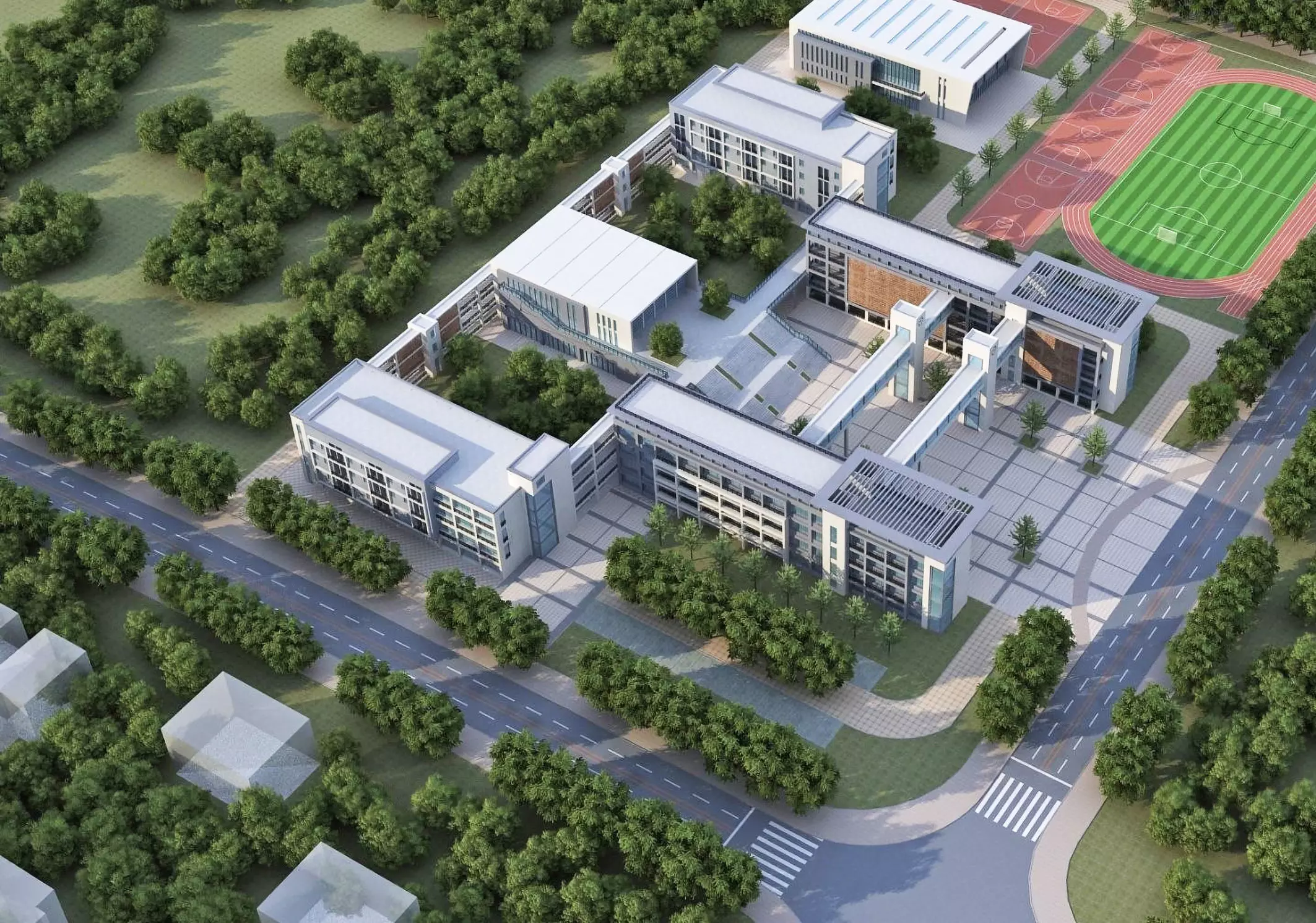 Modern School Campus Exterior 3D model_3