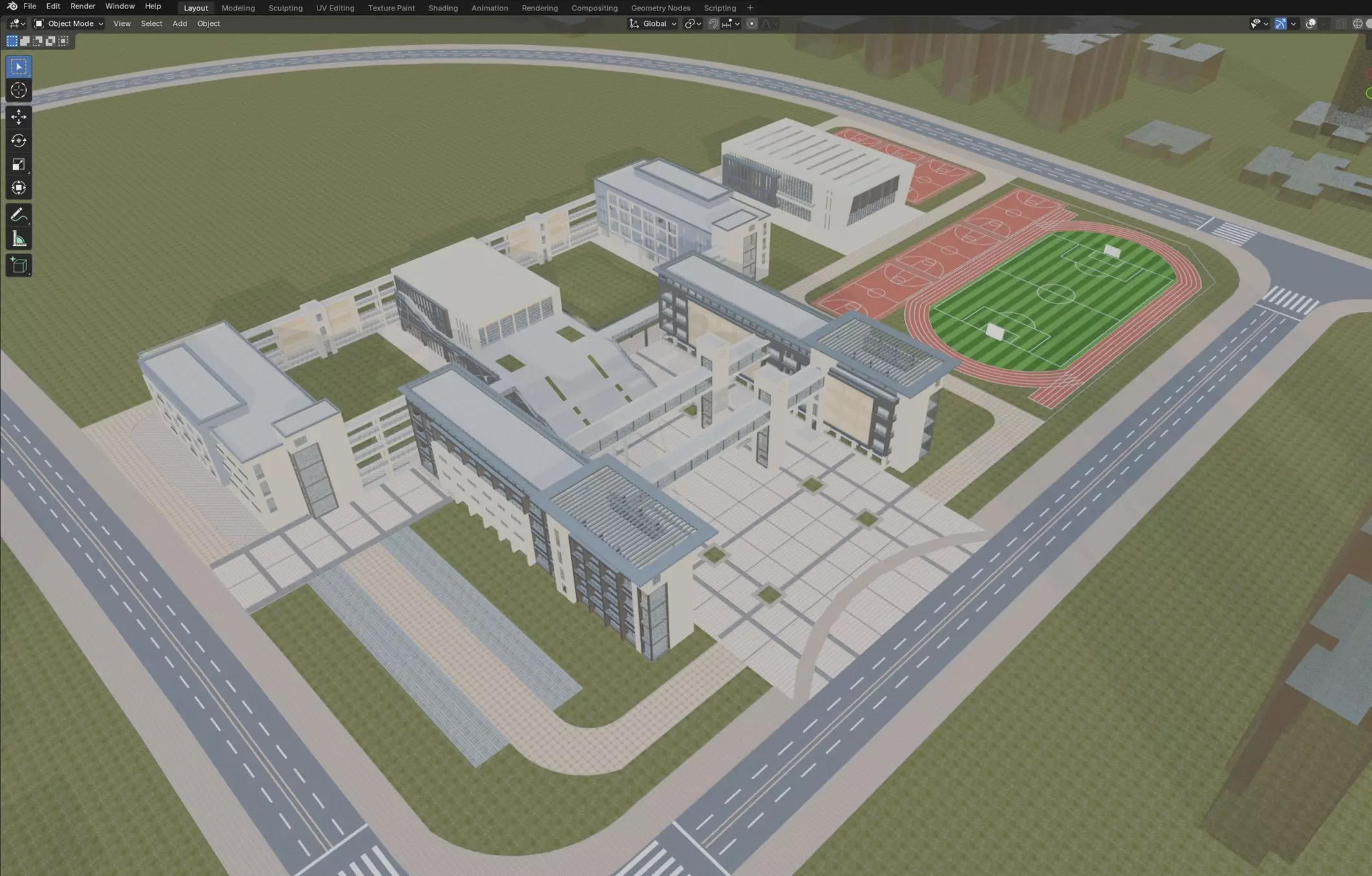 Modern School Campus Exterior 3D model_7