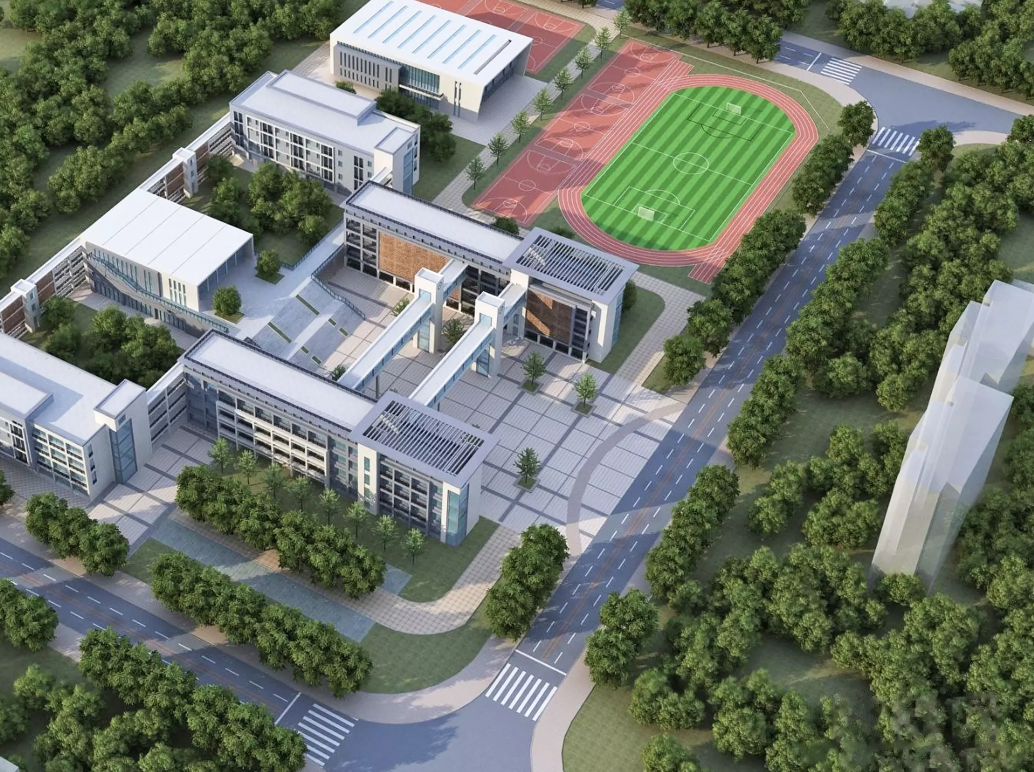 Modern School Campus Exterior 3D model_4
