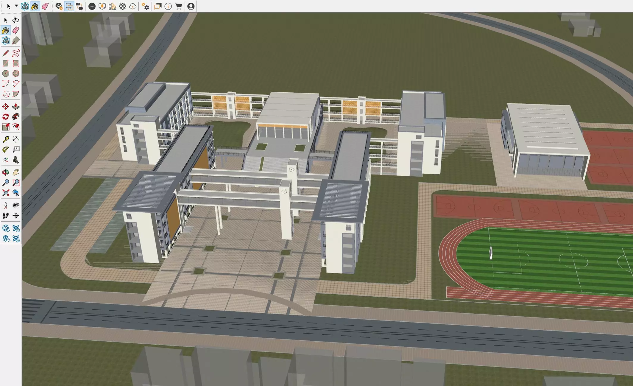 Modern School Campus Exterior 3D model_9