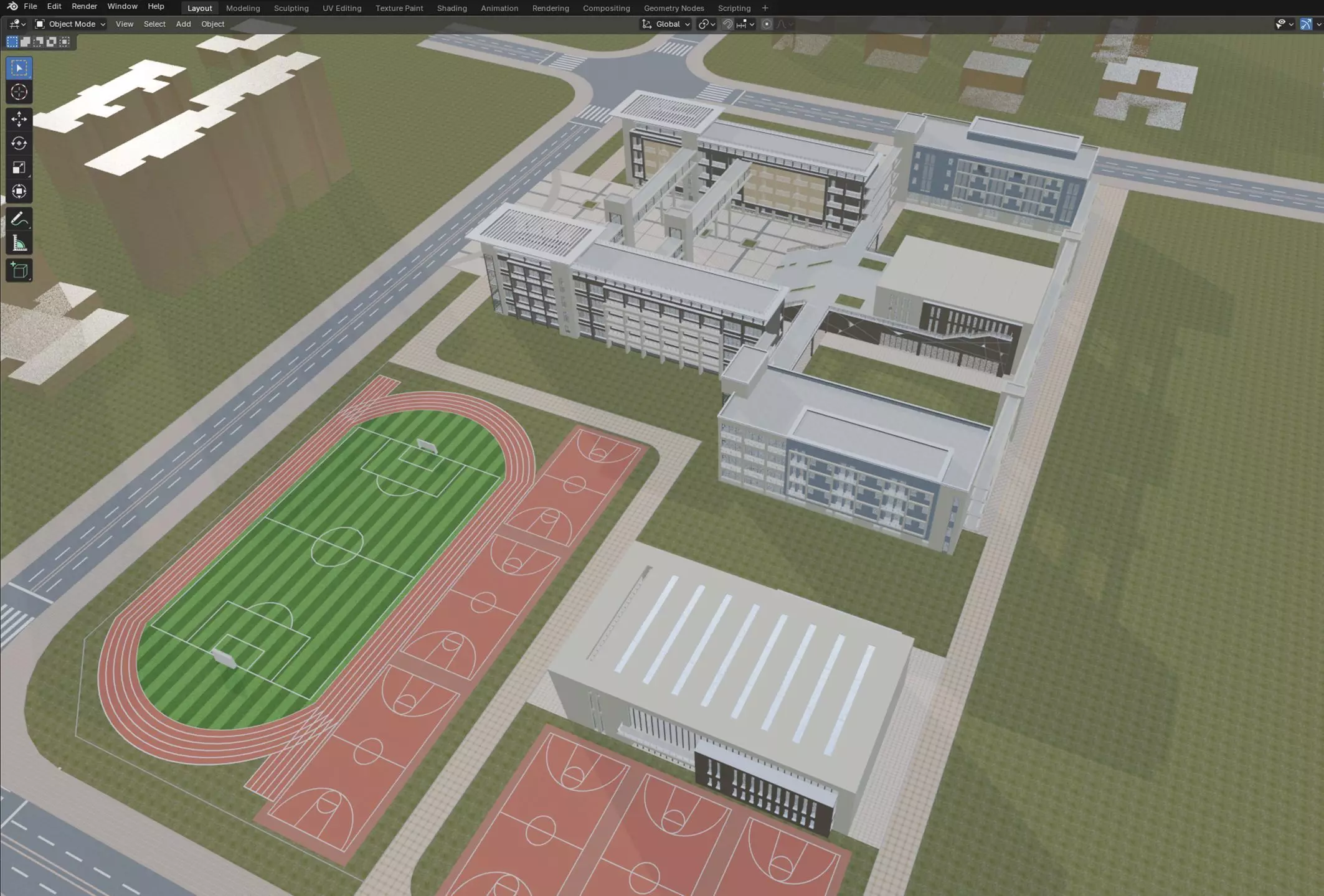 Modern School Campus Exterior 3D model_5