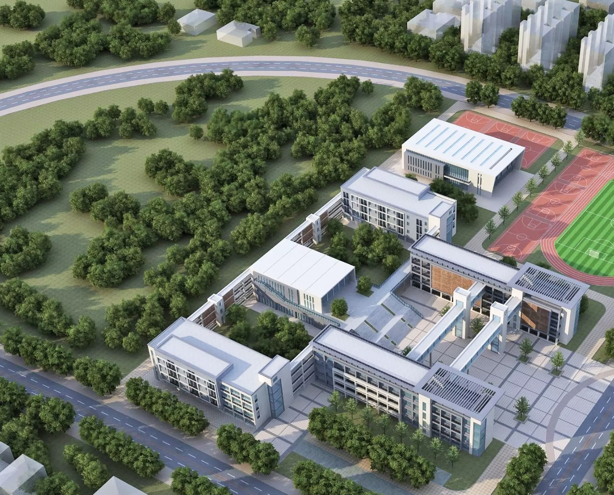 Modern School Campus Exterior 3D model_1