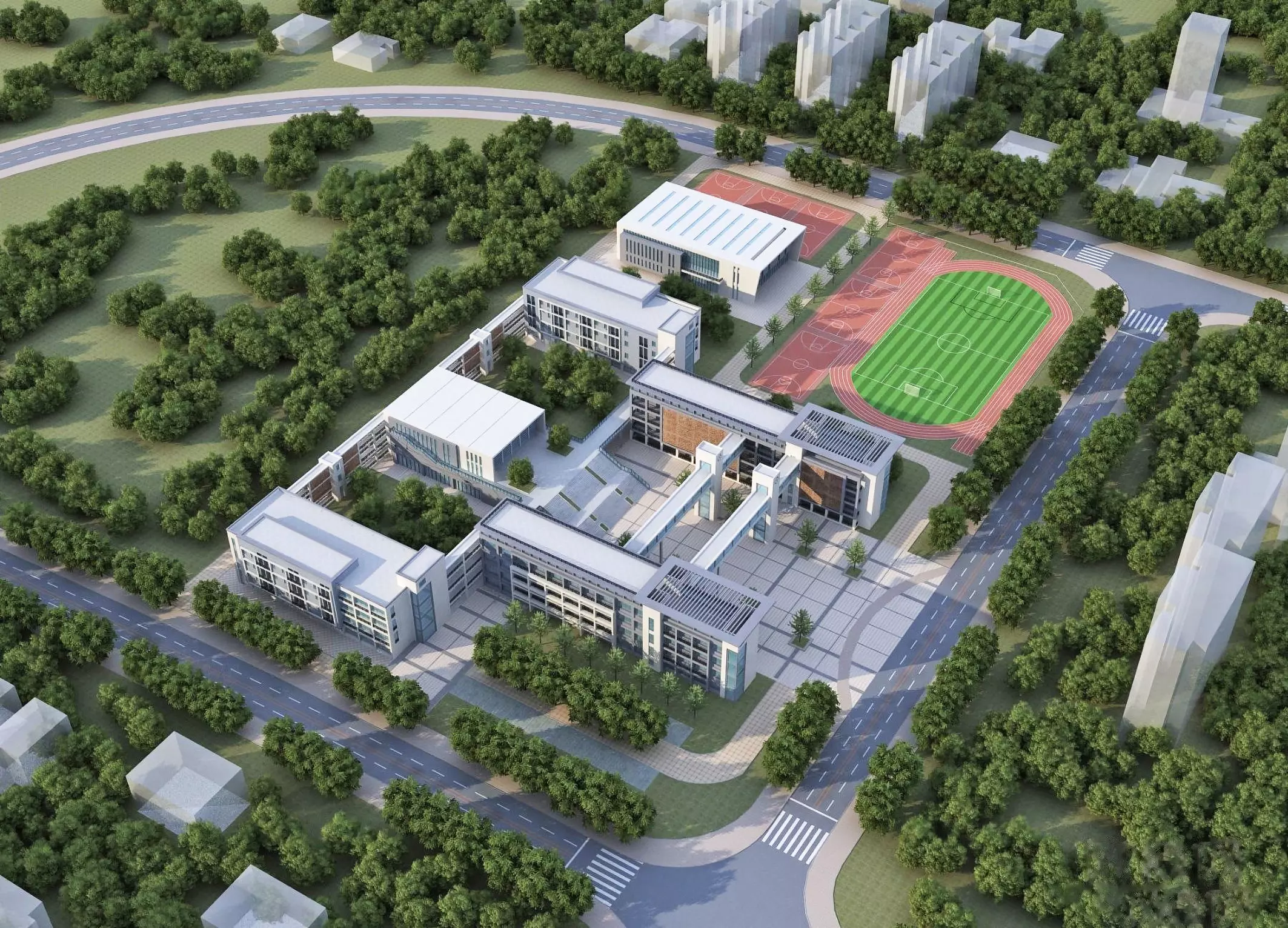 Modern School Campus Exterior 3D model_0