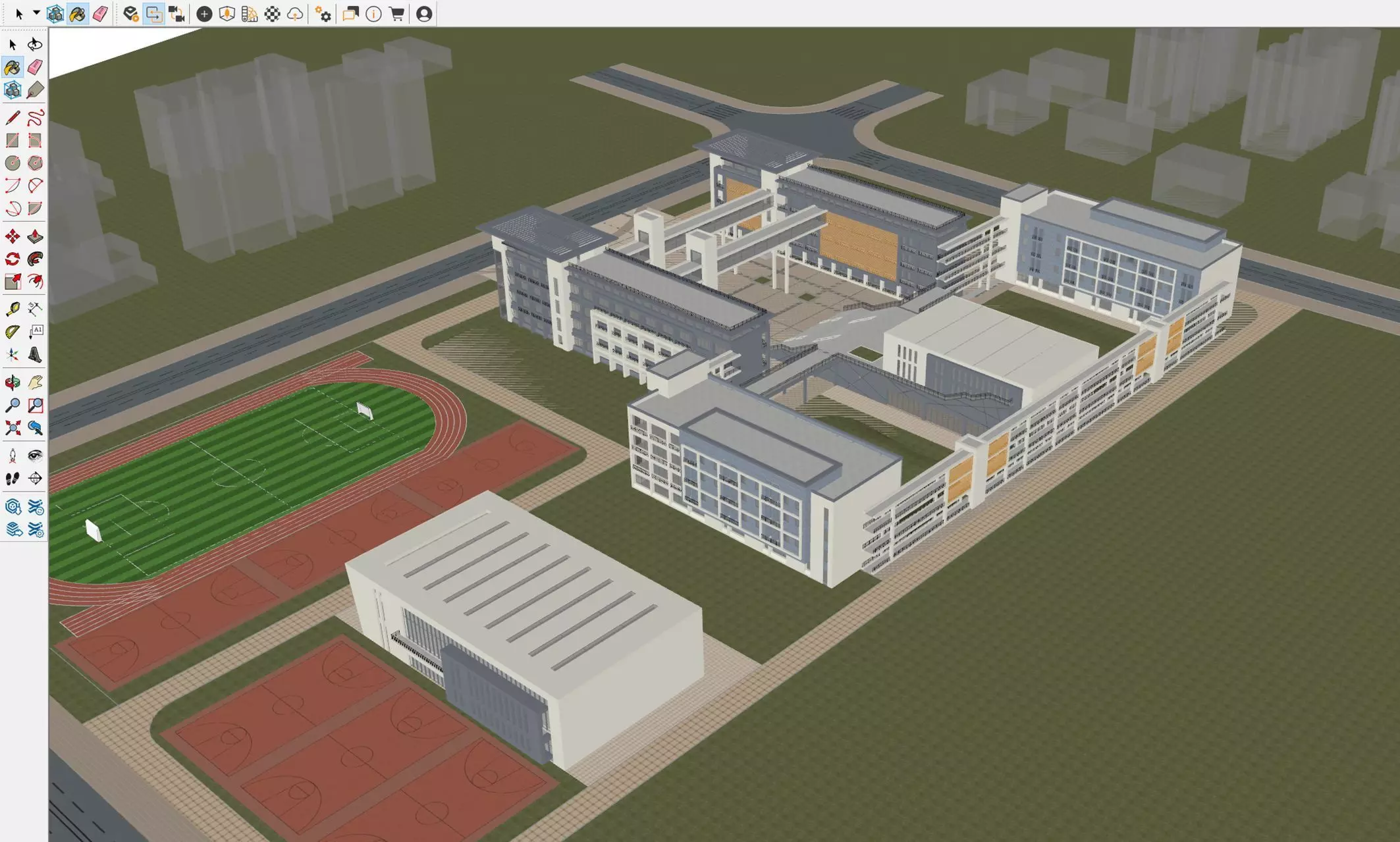 Modern School Campus Exterior 3D model_11