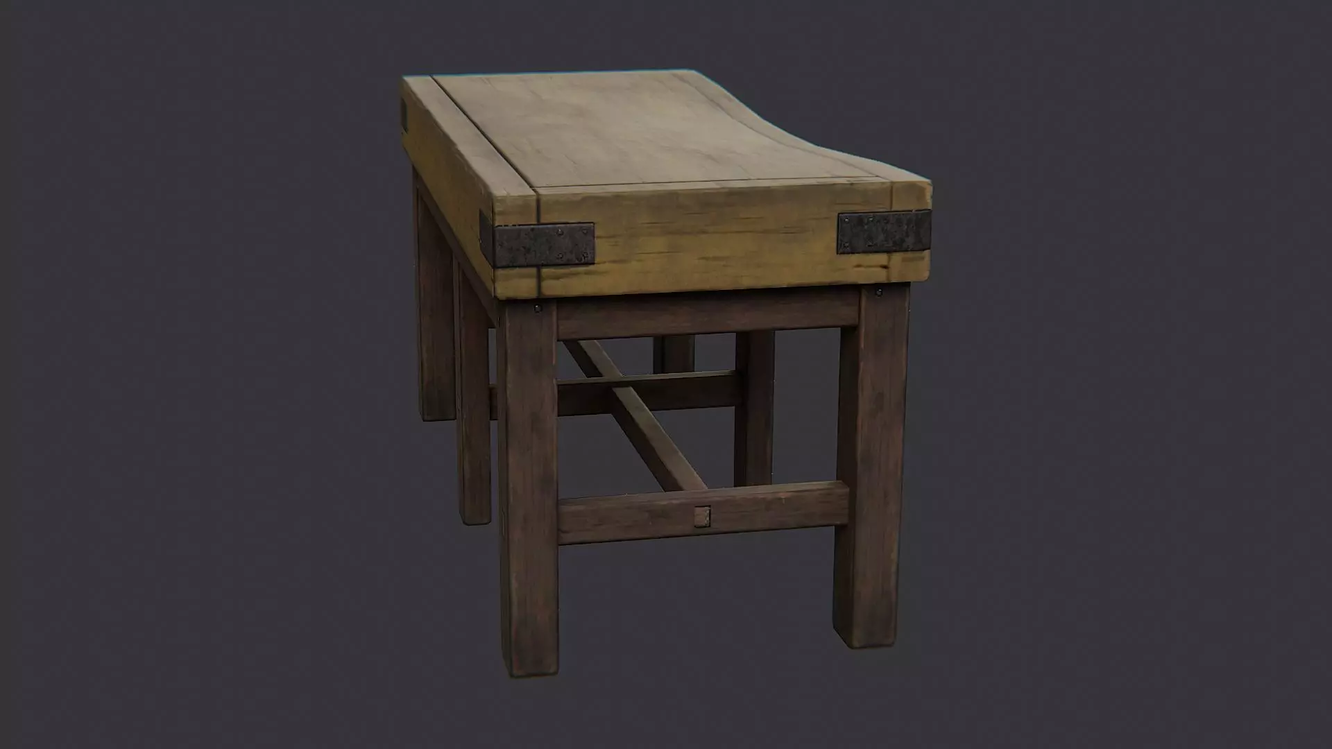 Butcher Table Wooden Rustic Kitchen Workbench Low-poly 3D model_1