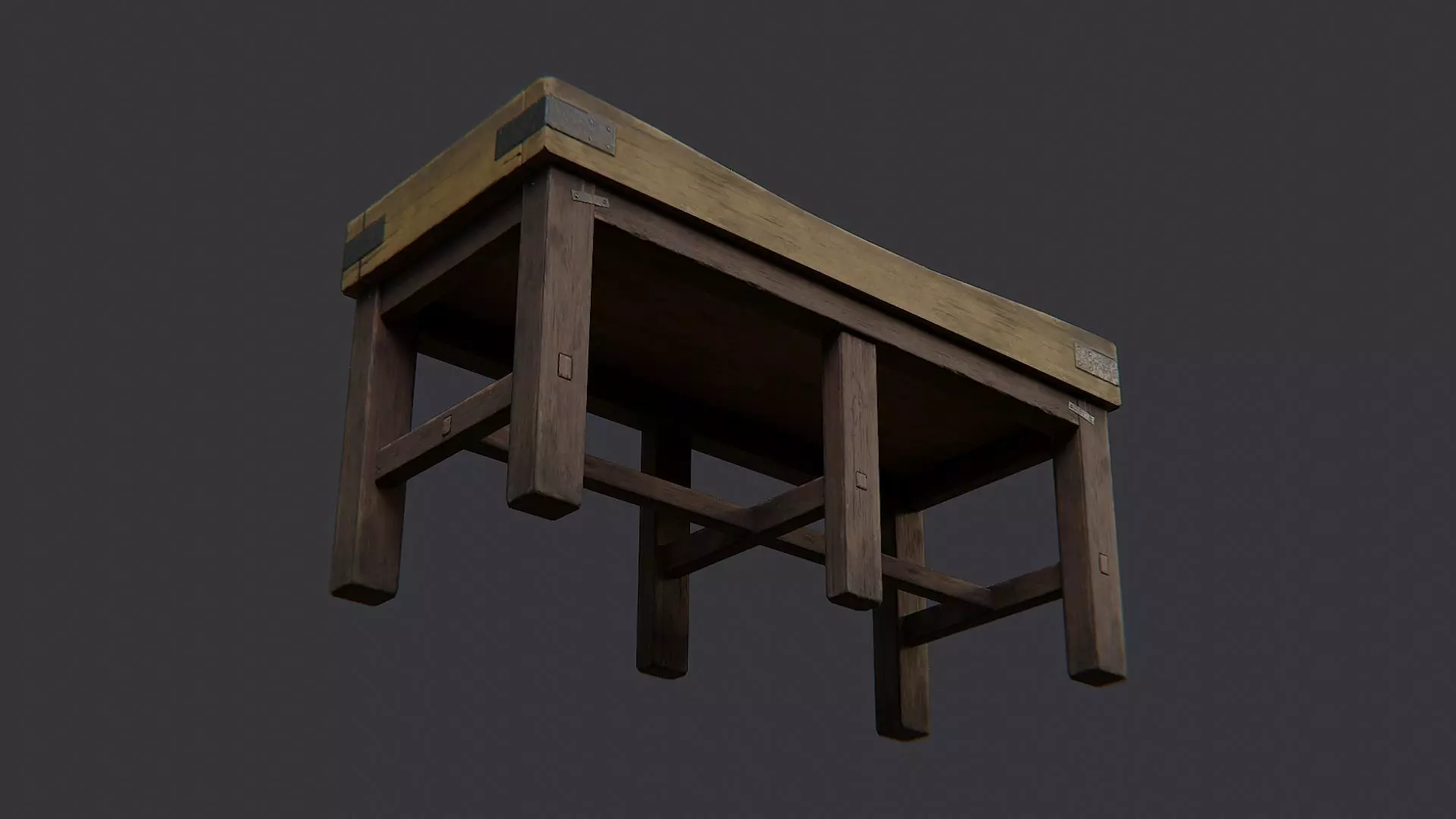 Butcher Table Wooden Rustic Kitchen Workbench Low-poly 3D model_5