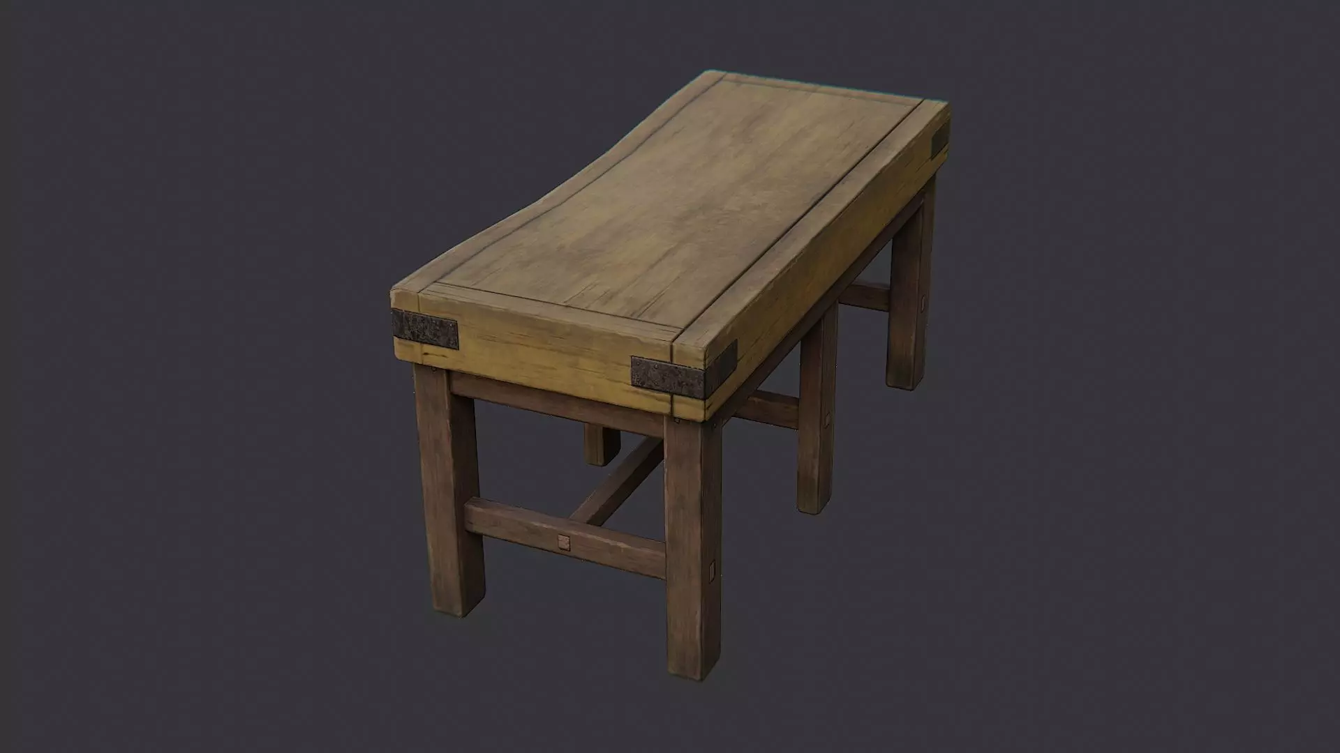 Butcher Table Wooden Rustic Kitchen Workbench Low-poly 3D model_3