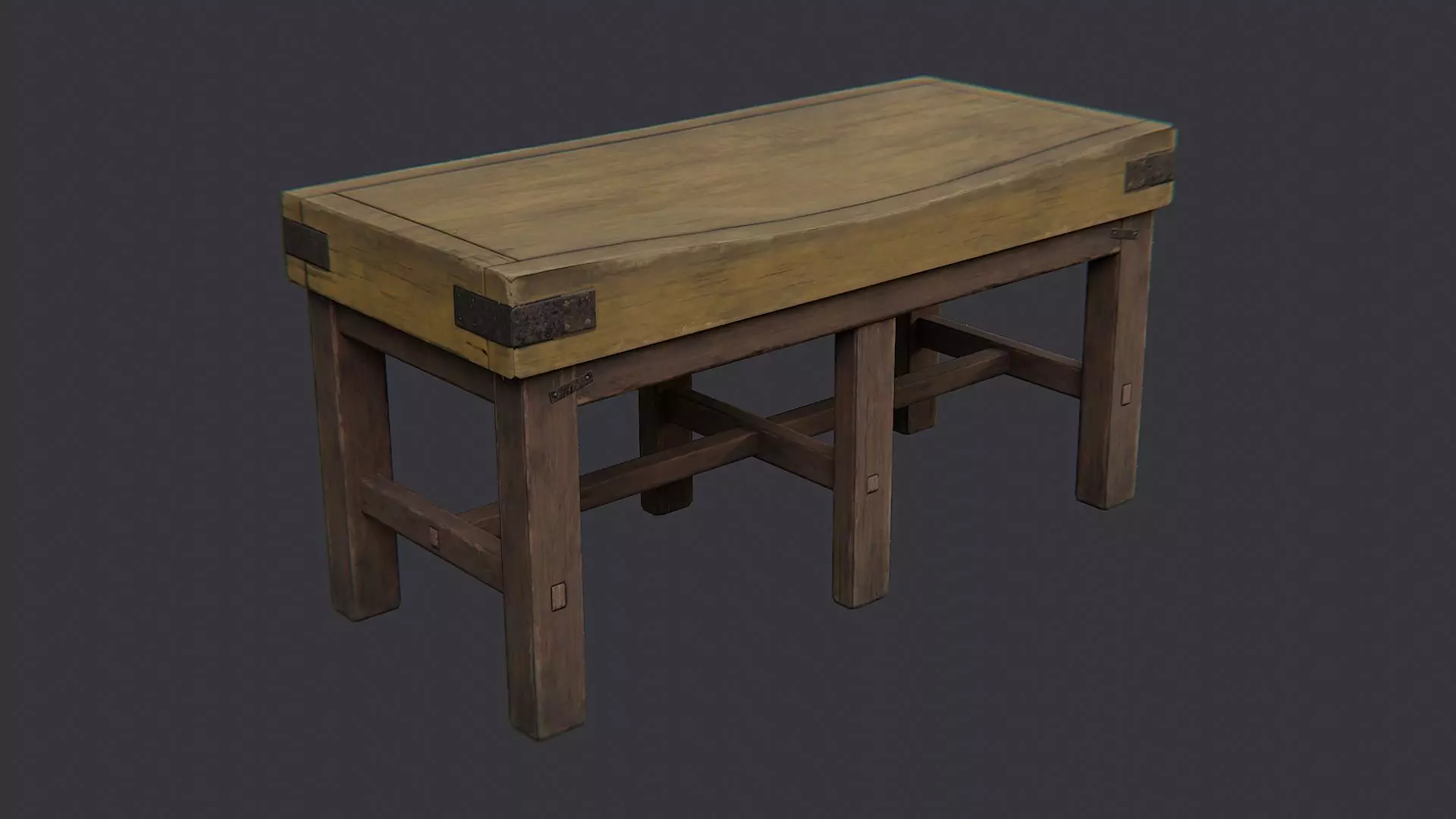 Butcher Table Wooden Rustic Kitchen Workbench Low-poly 3D model_0