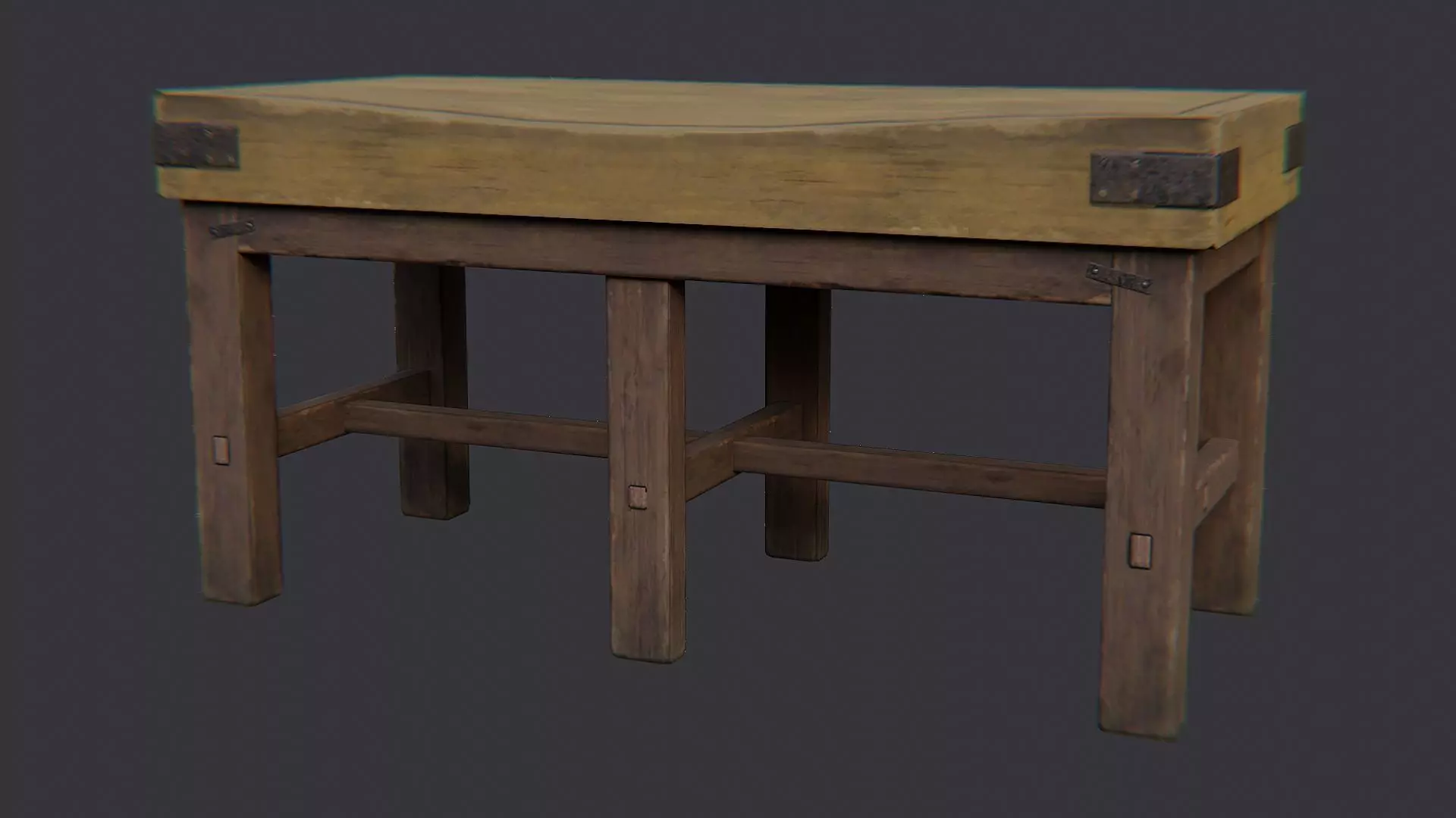 Butcher Table Wooden Rustic Kitchen Workbench Low-poly 3D model_2