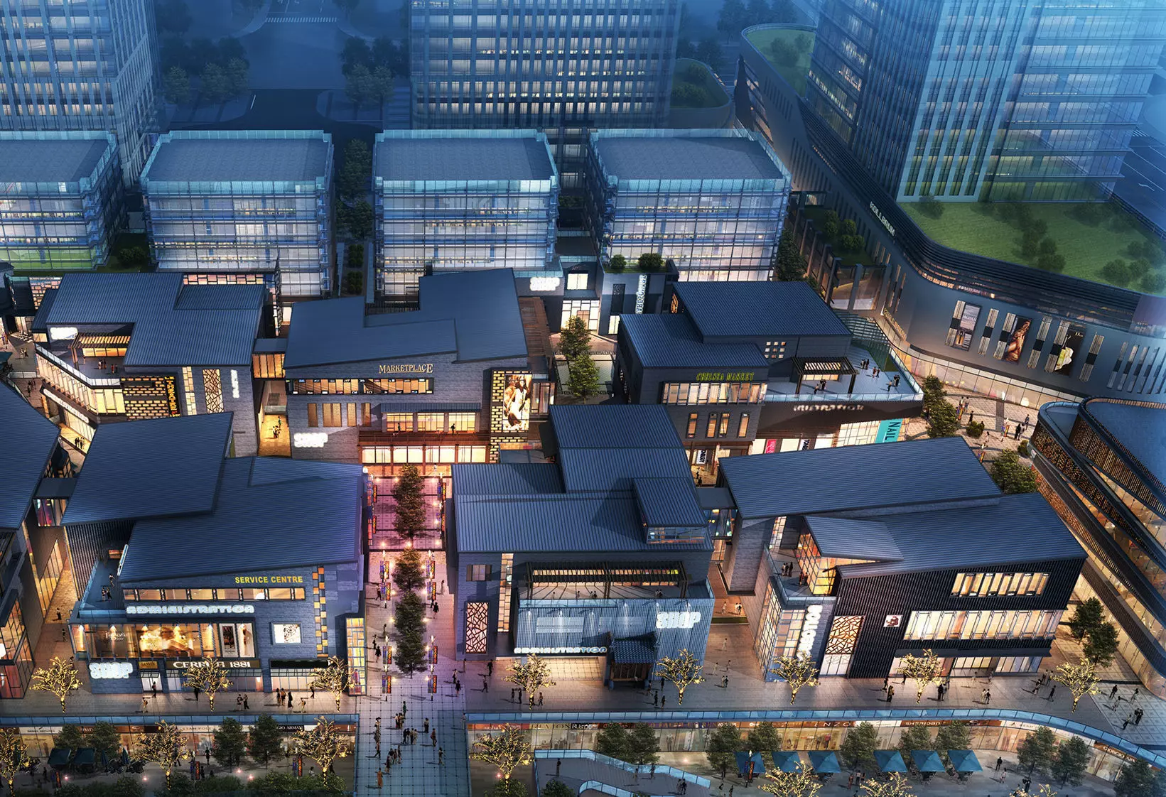 Modern Mixed-Use Commercial District 3D model_2