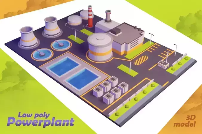 Low poly powerplant 3D model Low-poly 3D model