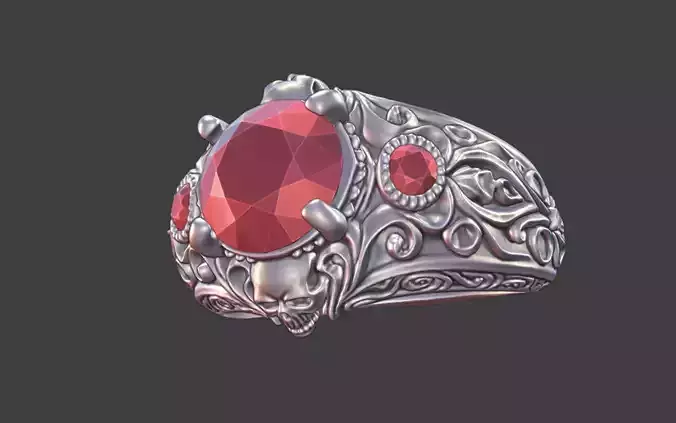 goth ornamental gemstone ring silver engraved skull ring