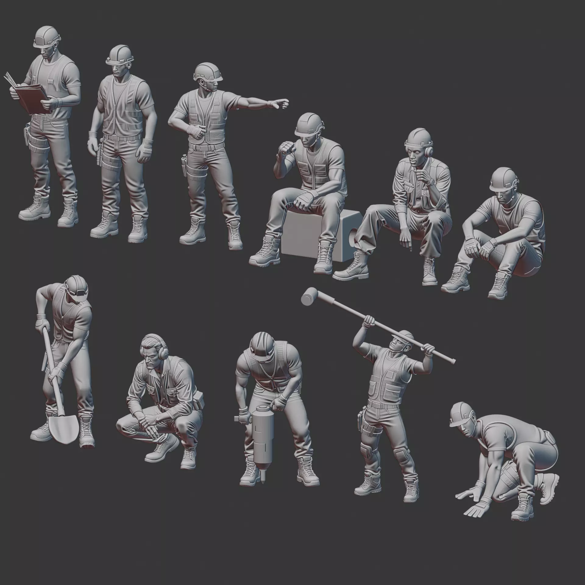 Construction Worker Diorama Figure 3D print model_1