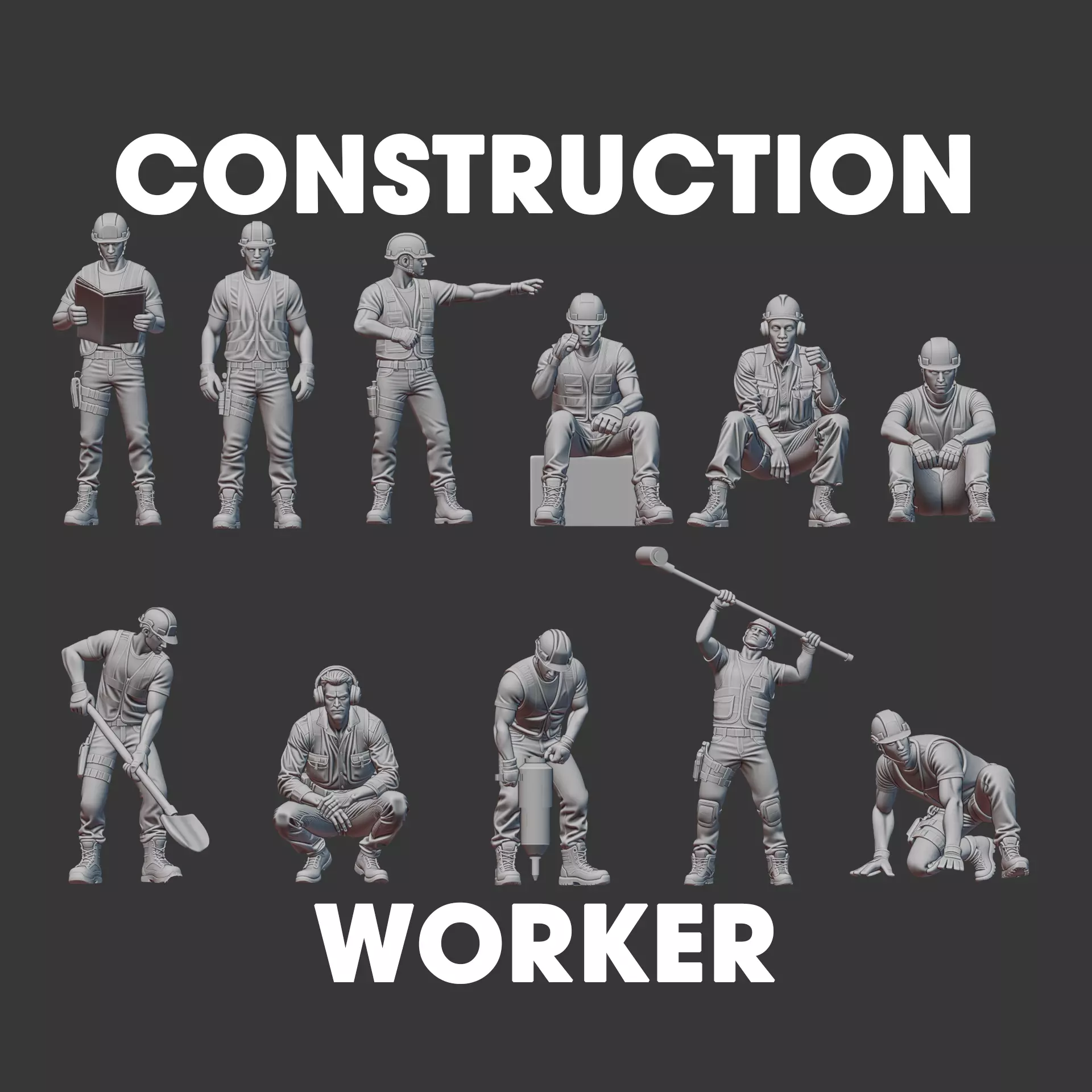Construction Worker Diorama Figure 3D print model_0