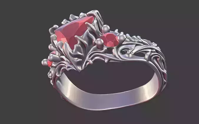 goth ornamental trillion gemstone ring silver engraved skull