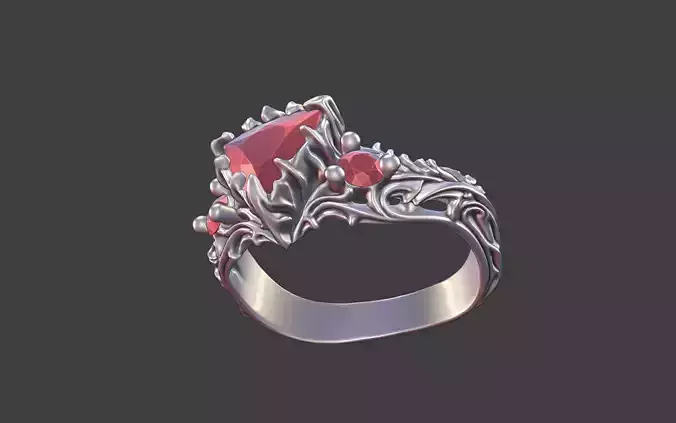 goth ornamental trillion gemstone ring silver engraved skull