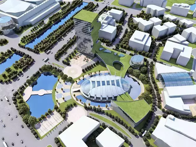 Eco Civic Campus with Green-Roof Tower