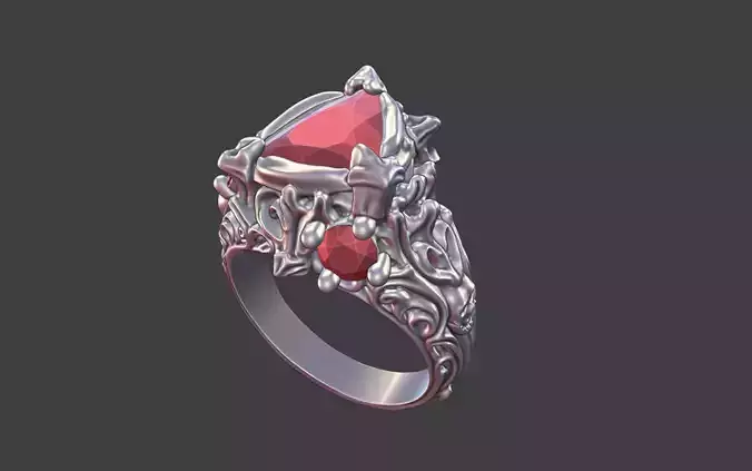 asymetrycal gothic silver ring trillion gemstone ring