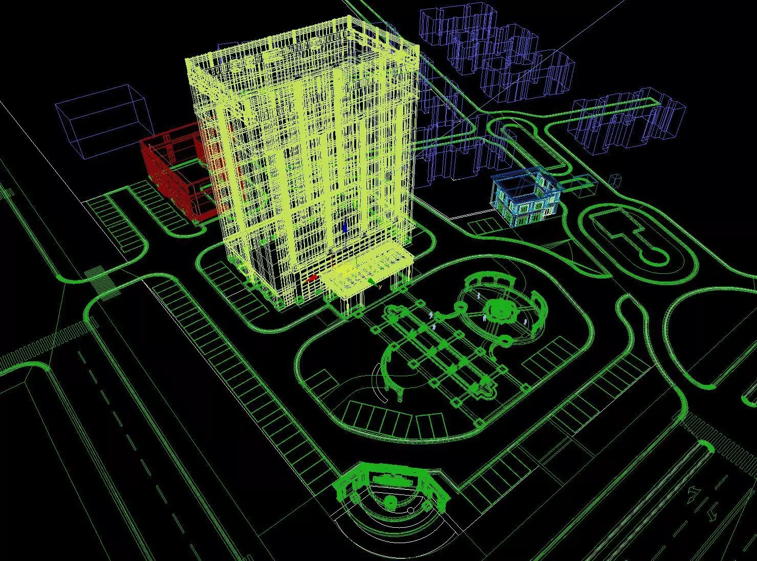 Modern Office Tower with Podium and Fountain Plaza 3D model_12