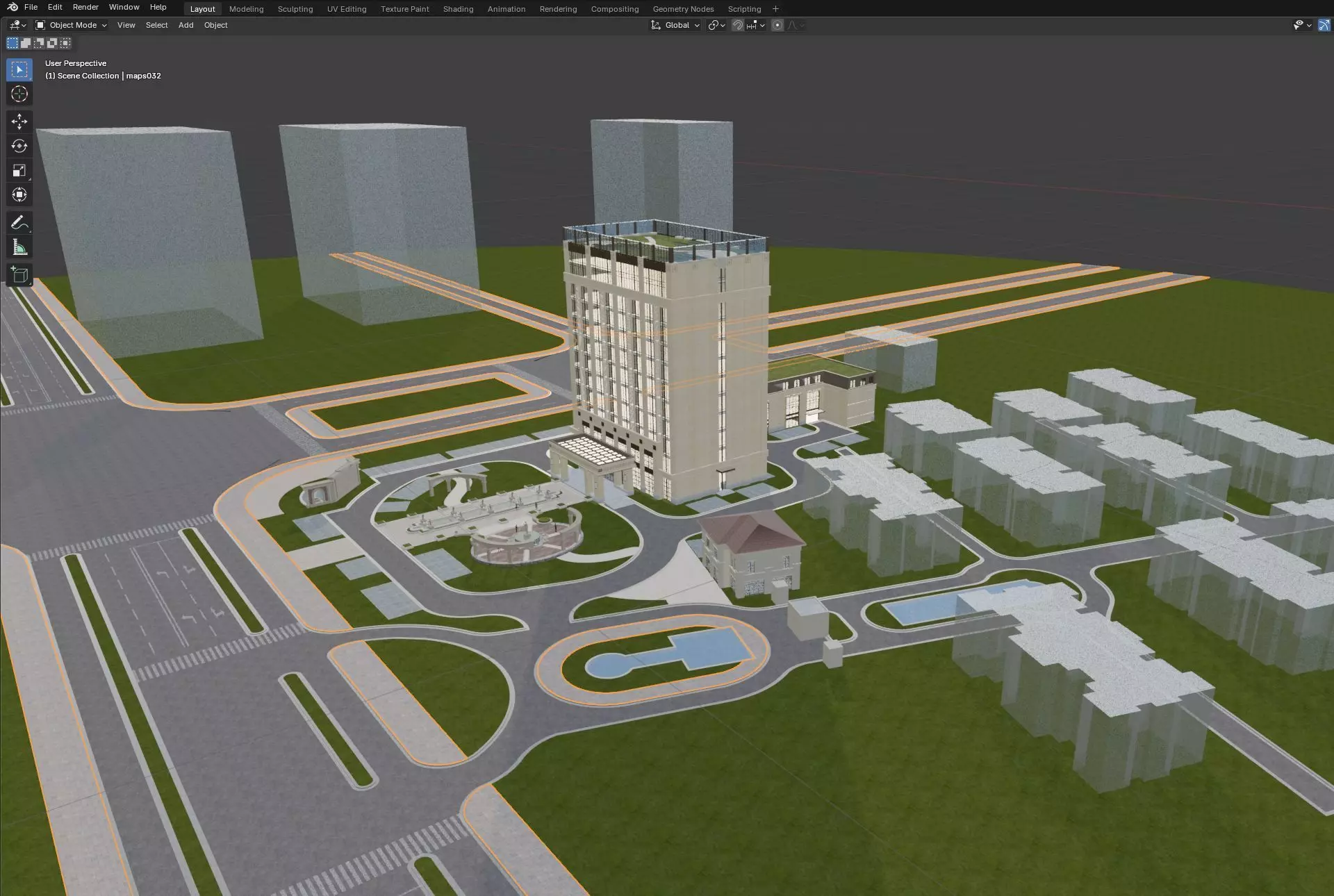 Modern Office Tower with Podium and Fountain Plaza 3D model_6