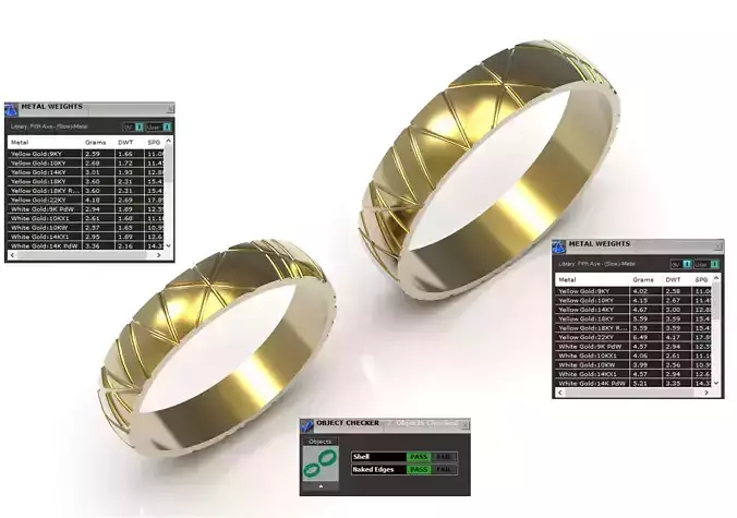 Wedding Bands Set STL 3DM 3D gold model cr0046