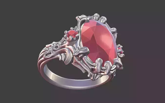 goth ornamental oval gemstone ring silver engraved texture