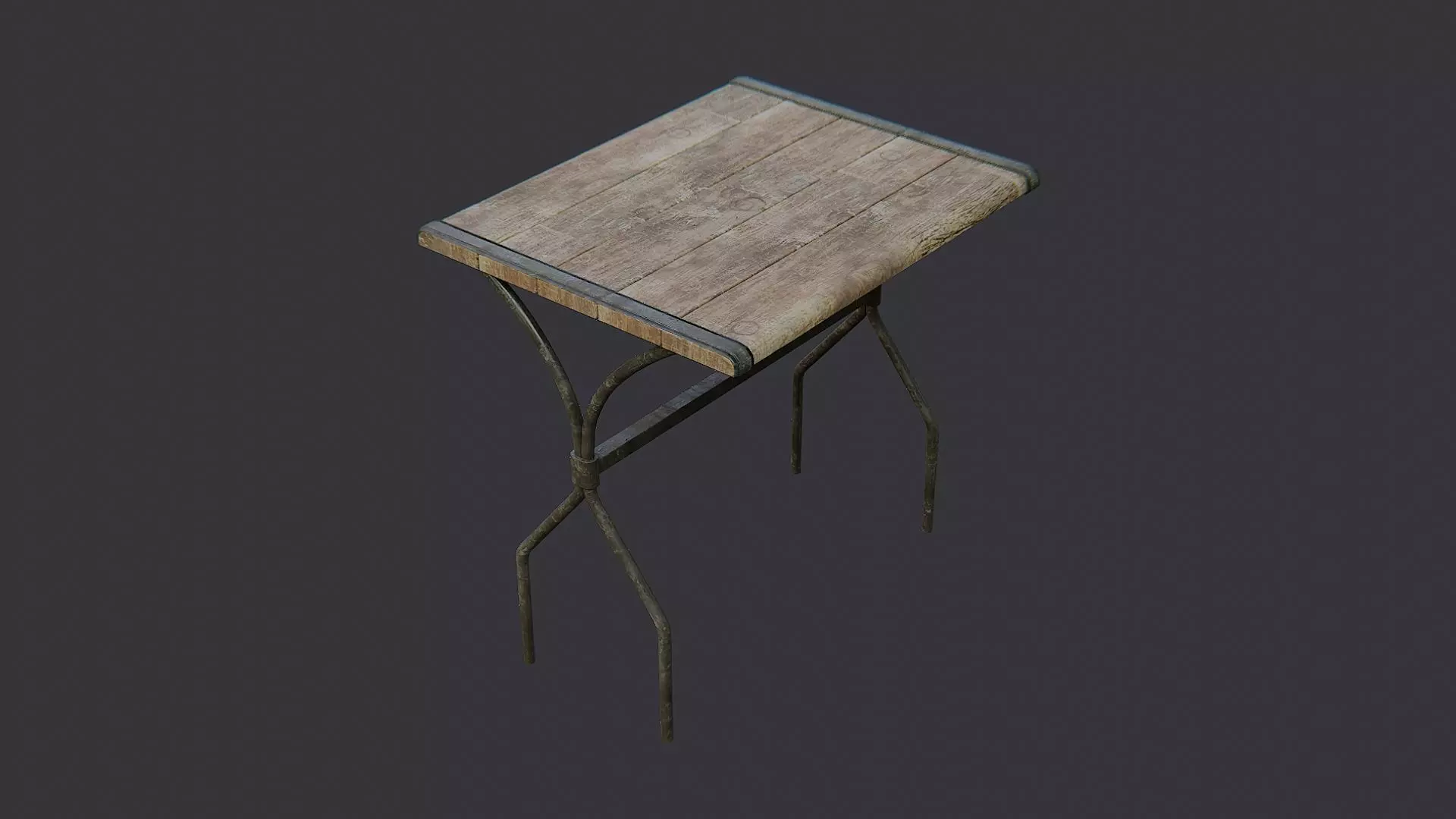 Rustic Wood Cafe Table with Iron Legs Low-poly 3D model_3