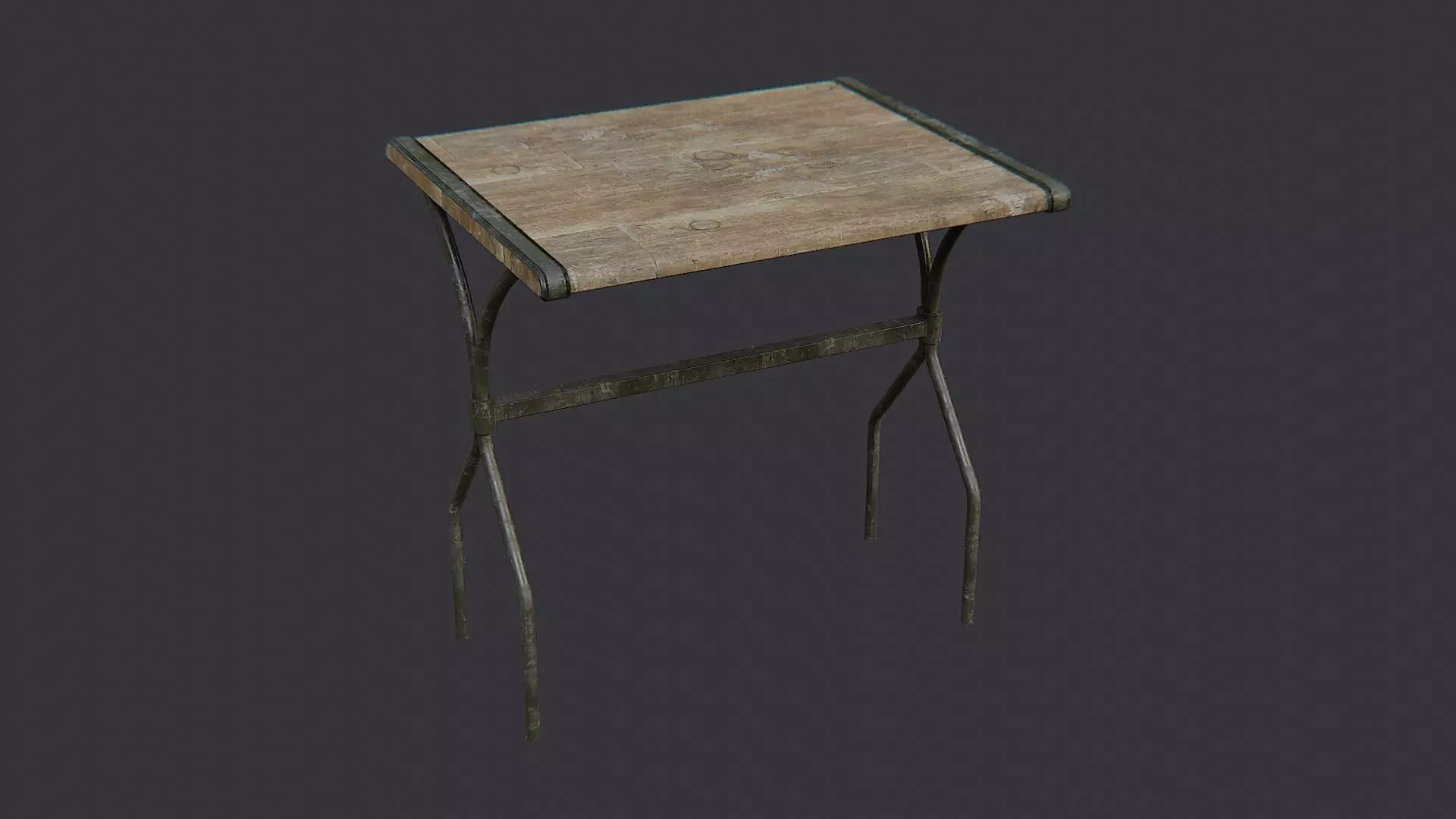 Rustic Wood Cafe Table with Iron Legs Low-poly 3D model_0