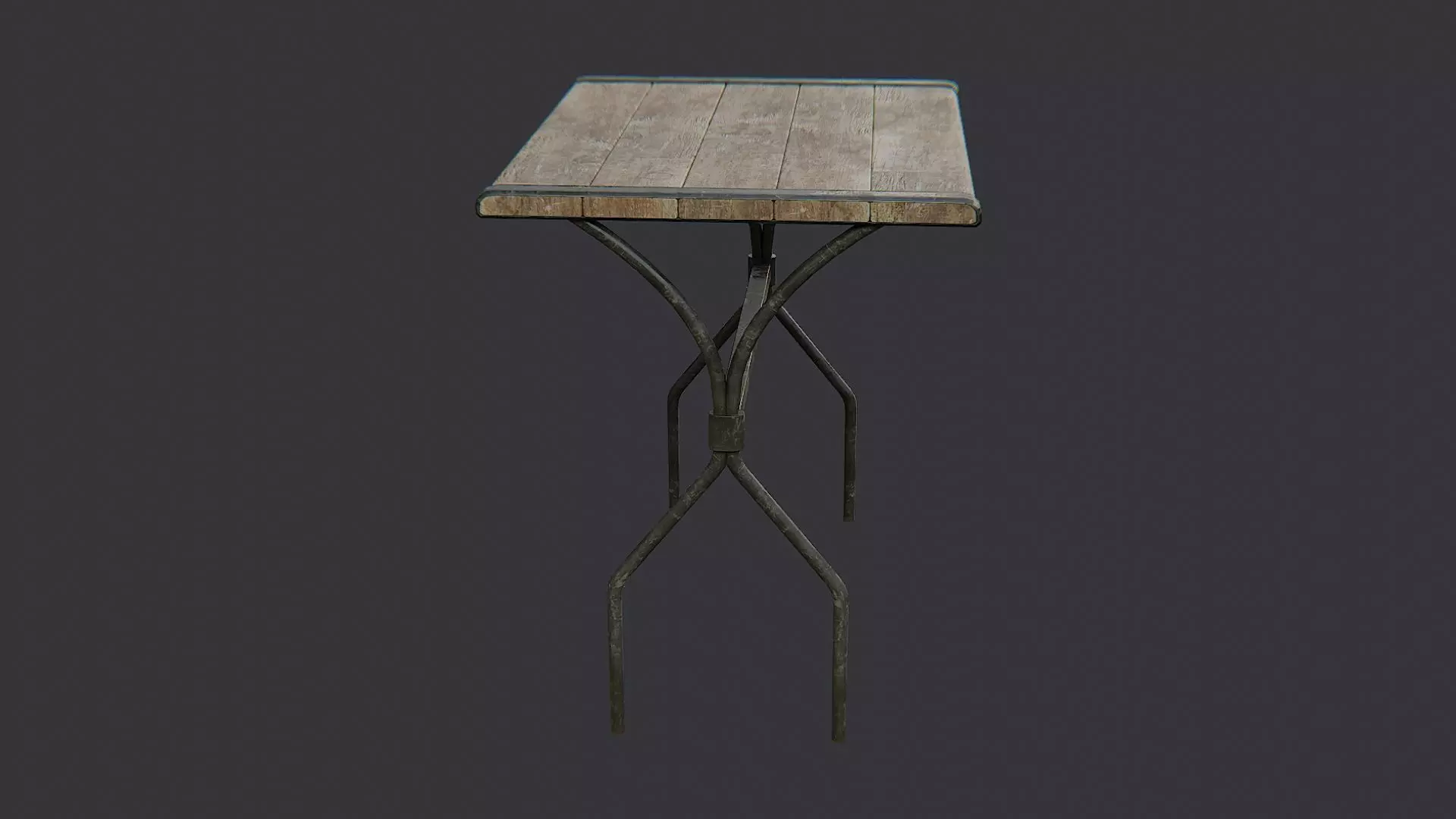 Rustic Wood Cafe Table with Iron Legs Low-poly 3D model_1