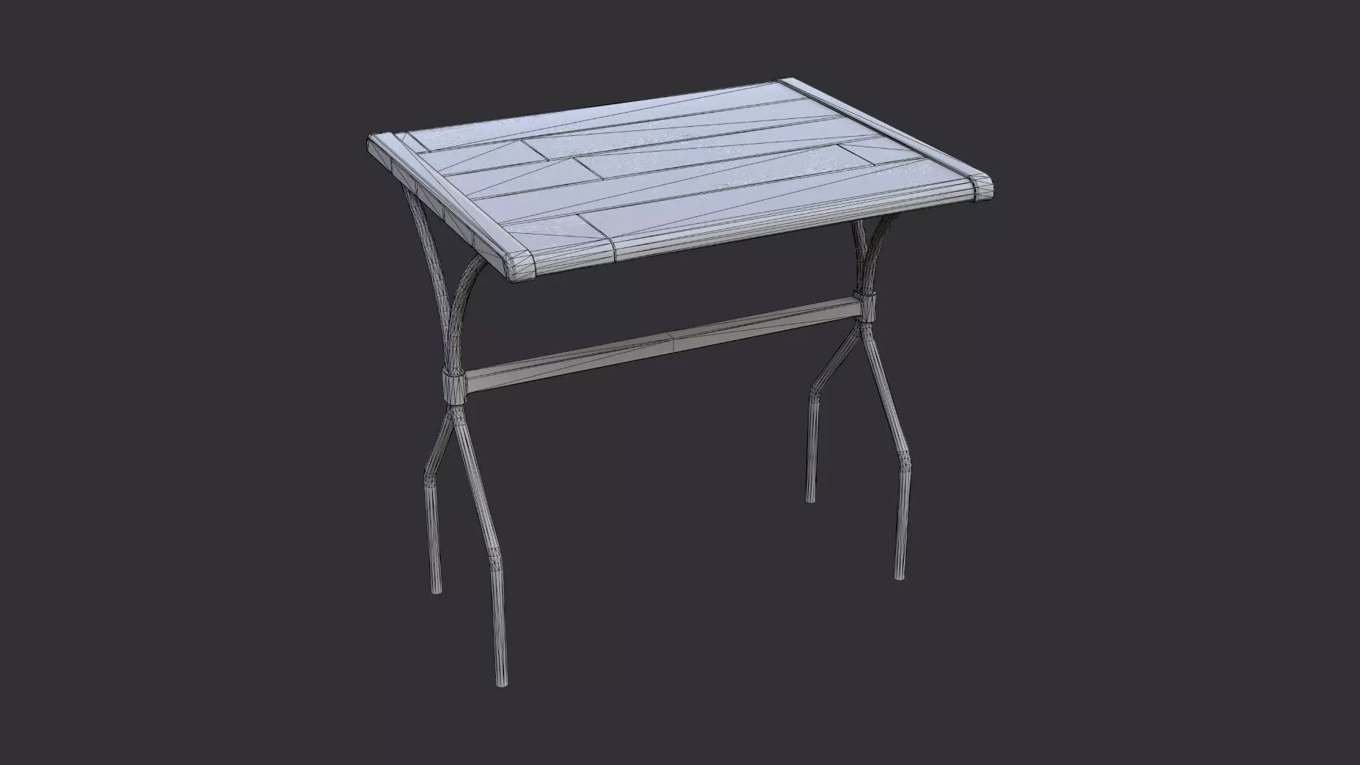 Rustic Wood Cafe Table with Iron Legs Low-poly 3D model_7