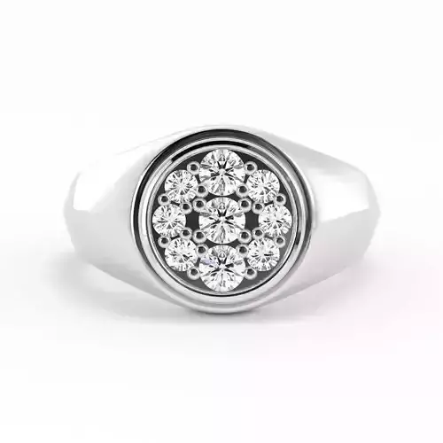 Nine Diamond Pave Signet Disc Ring Mens Womens 3DM