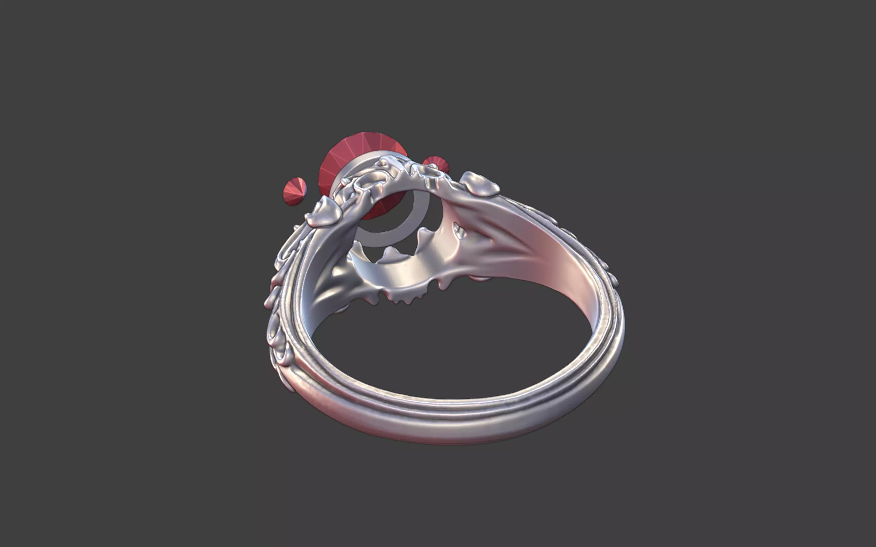 goth ornamental round gemstone ring silver engraved scrollwork 3D print model_16