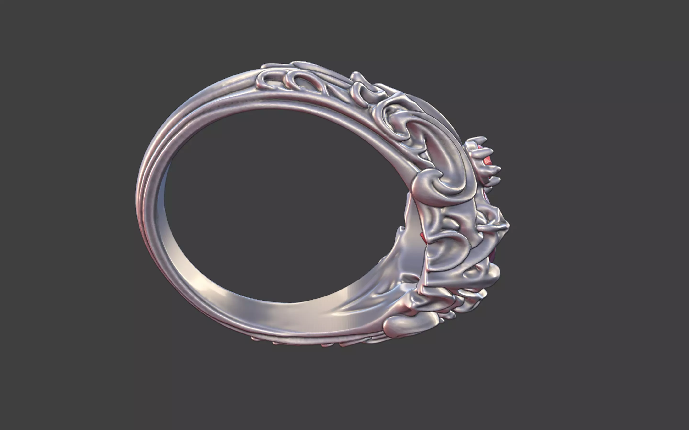 goth ornamental round gemstone ring silver engraved scrollwork 3D print model_12