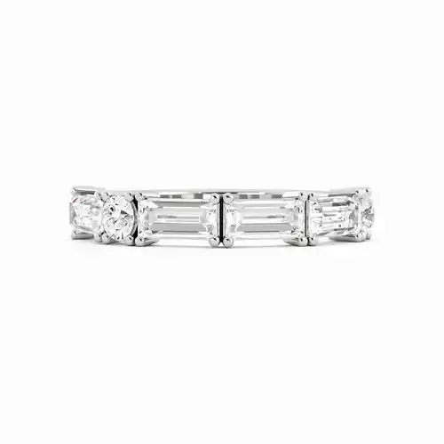 Baguette Diamond Wedding Band With Round Diamond Accent 3DM