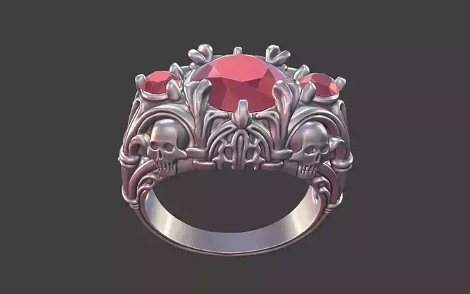 goth gemstone  skull ring silver engraved