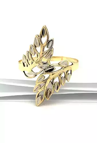 Double Leaf Ring Yellow Gold Womens 3DM